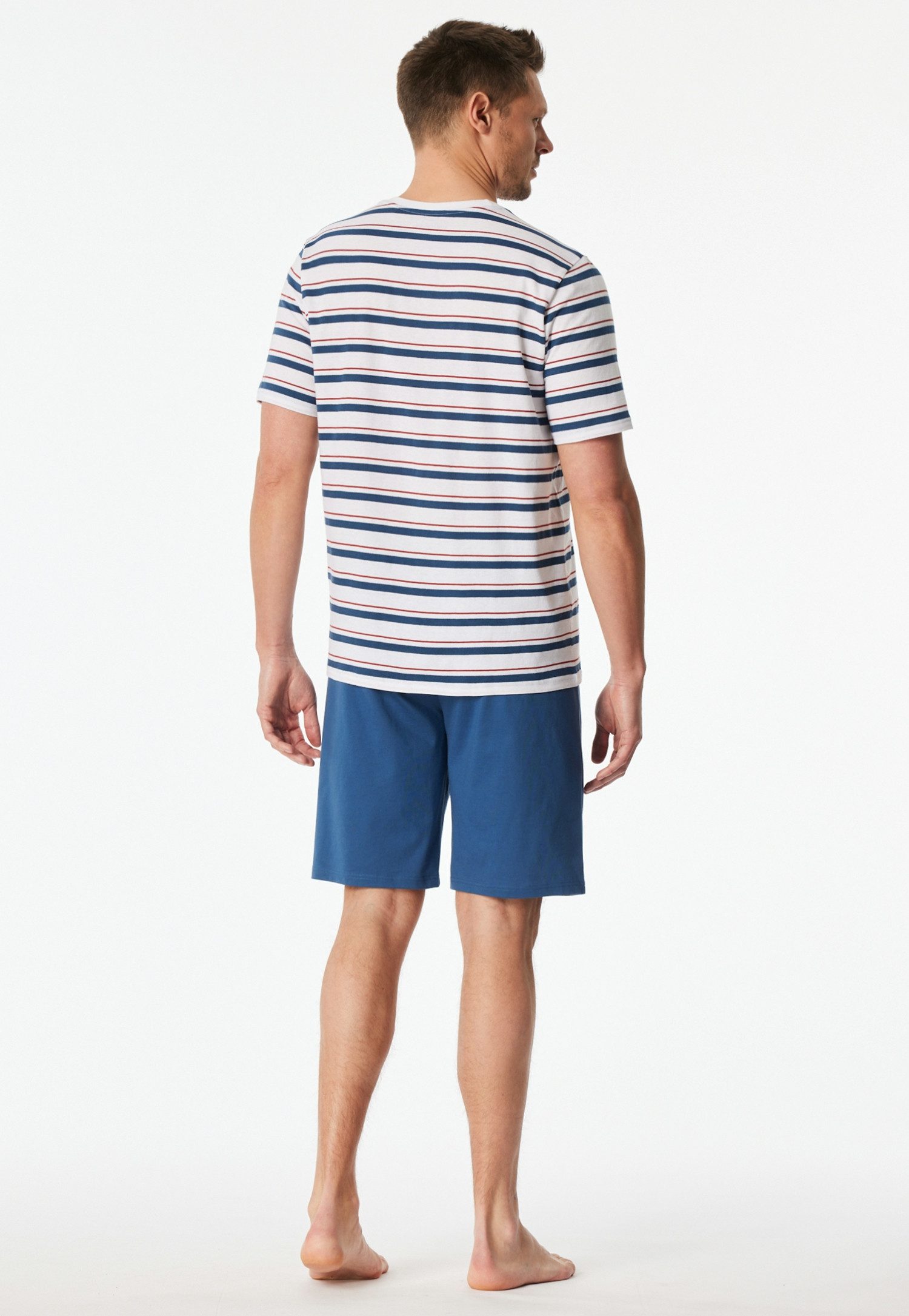 Schiesser Shorty Casual Nightwear (2 tlg) mit gestreiftem Oberteil, Rundhalsausschnitt und kurzen Ärmeln