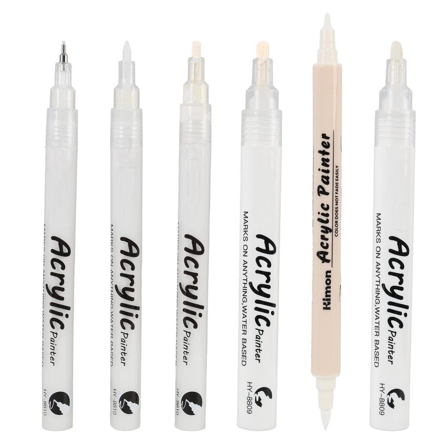 LuxusKollektion Lackmarker Acrylstifte Weiß 6er Set mit verschiedenen Spitzen
