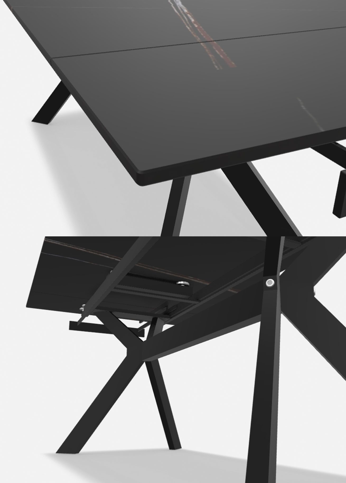 Feldmann-Wohnen Esstisch Imperia (Tischplatte ausziehbar bis 220cm, 1-St., Marmor Optik, Tischplatte aus Keramik), 160-220x90x75cm schwarz Marmor matt / schwarz matt ausziehbar