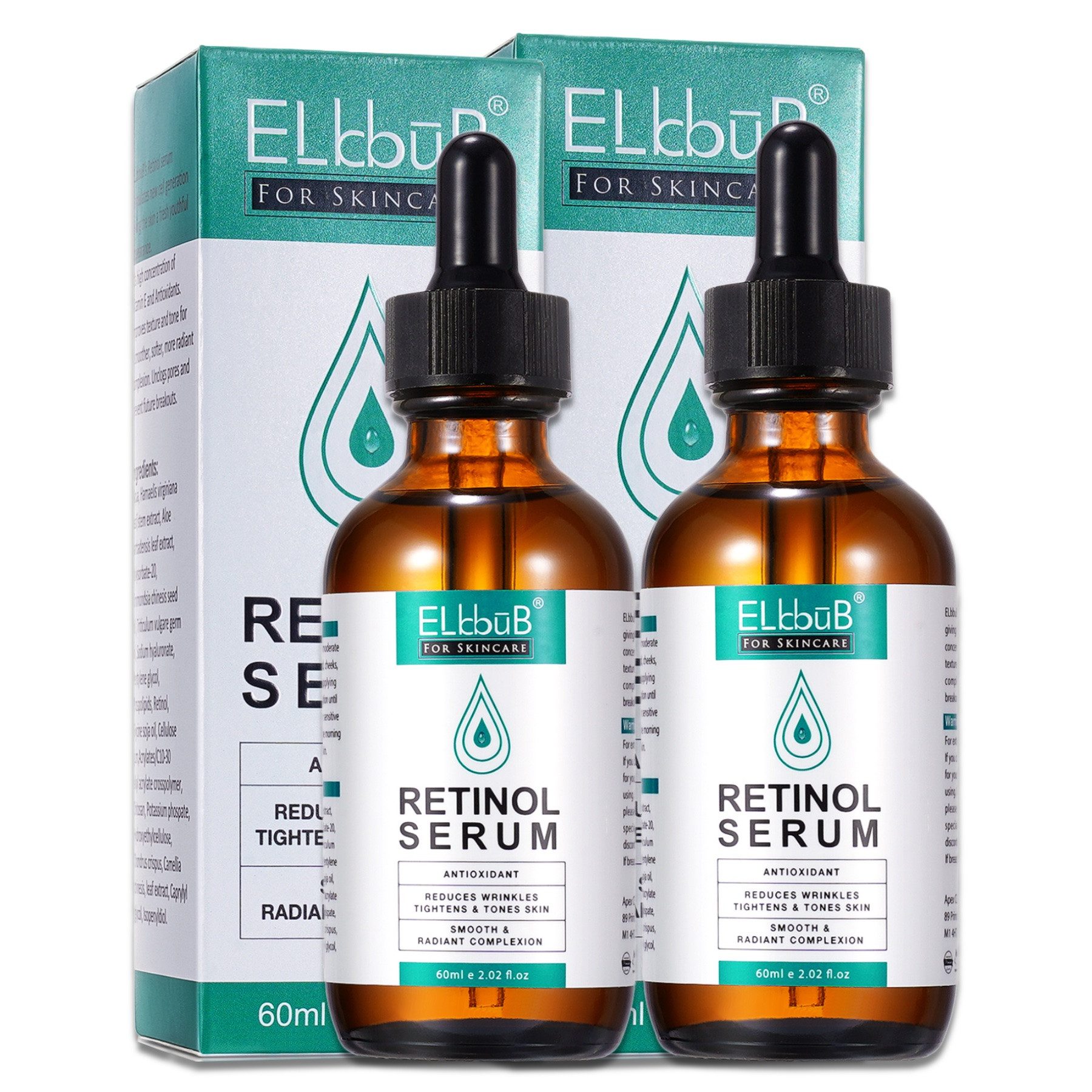 P-Beauty Cosmetic Accessories Anti-Falten-Serum Retinol Serum mit Vitamin E Anti Falten Gesichtsserum Bio Vegan 60ml, 2-tlg.