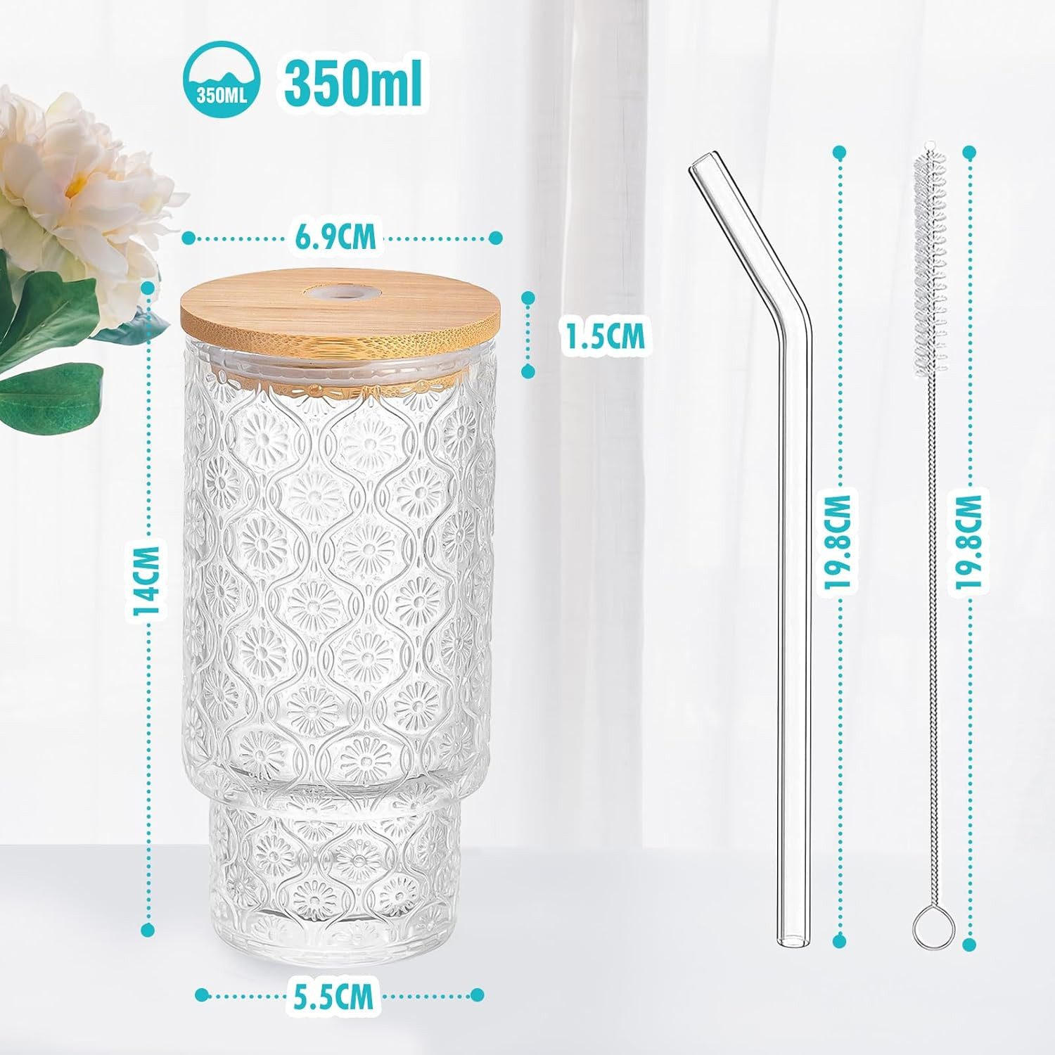 LA CUTE Cocktailglas 4er Cocktailgläser 350ml mit Deckel & Glasstrohhalm – stapelbar, Glas, Stapelbare Cocktailgläser mit Deckel & Strohhalm aus Glas