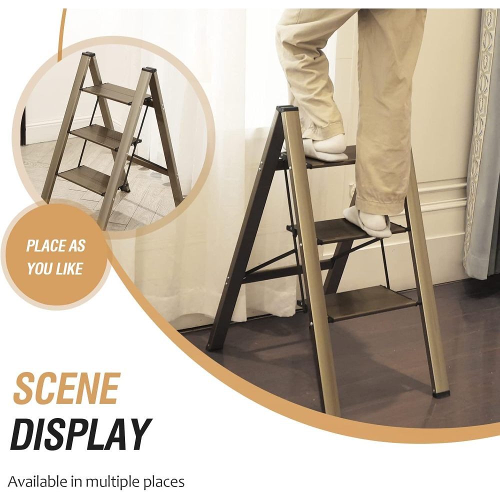 BBWL Trittleiter 3 Step Ladder Aluminium Faltbare mit breiten Anti-Rutsch Stufen, 330 lbs Tragkraft für Küche Haushalt platzsparend stabil – Bild 5 von 5