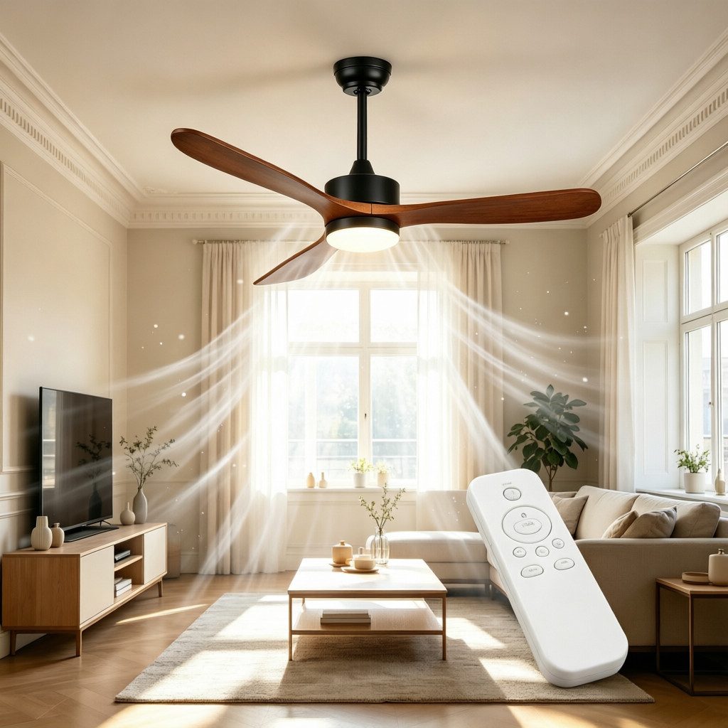 GarveeMore Deckenventilator mit LED Licht & Fernbedienung & 3 Flügel für Indoor, leise, Holzoptik, 132 cm, DC Motor, 6 Geschwindigkeiten, 3 Lichtfarben, dimmbar