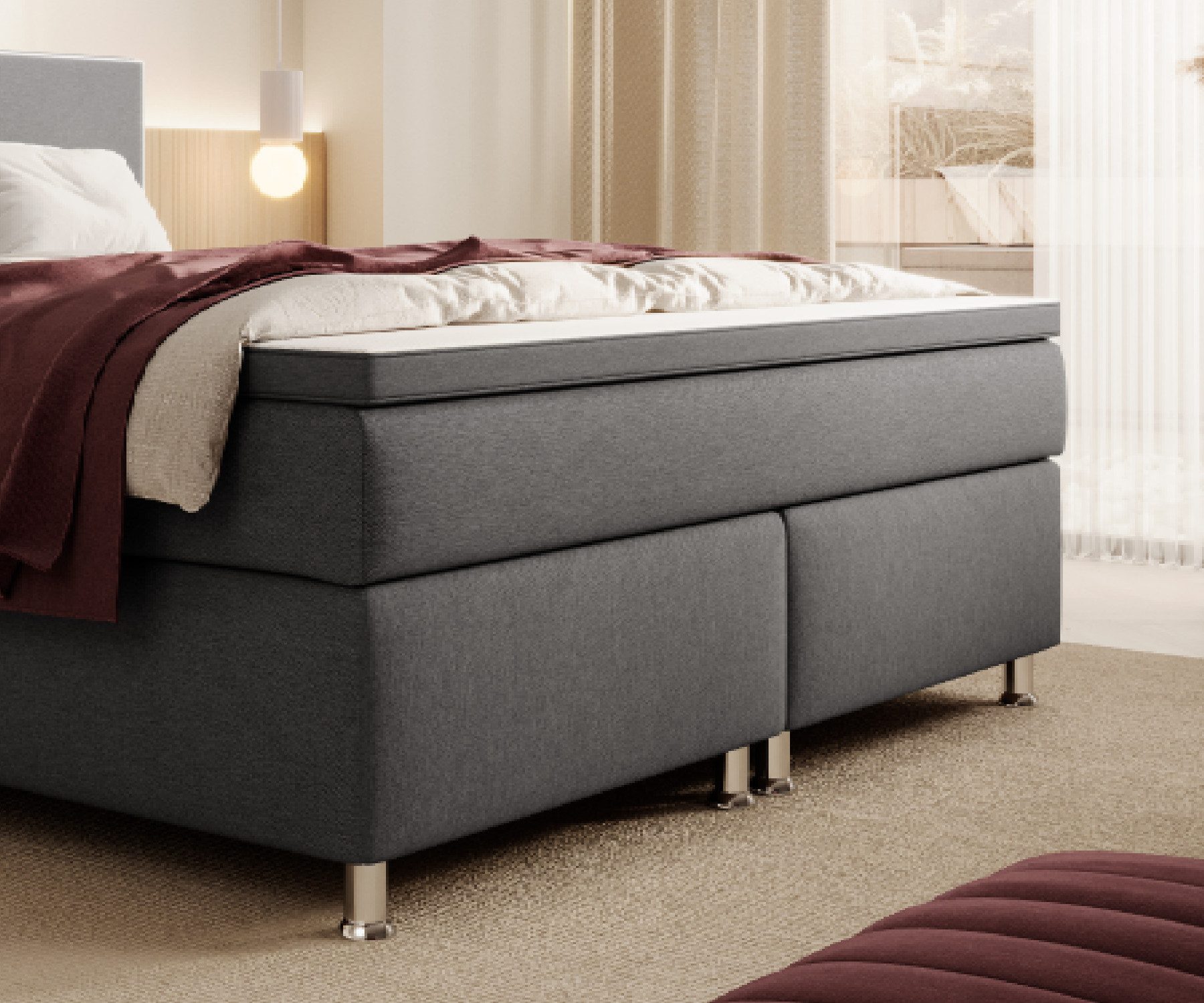 inter Boxspringbett Gent 140x200 cm 7-Zonen Taschenfederkern H3 Matratzen inkl.Topper (140x200 cm, Anthrazit), inkl. 7 Zonen Taschenfederkernmatratzen, inkl.Topper