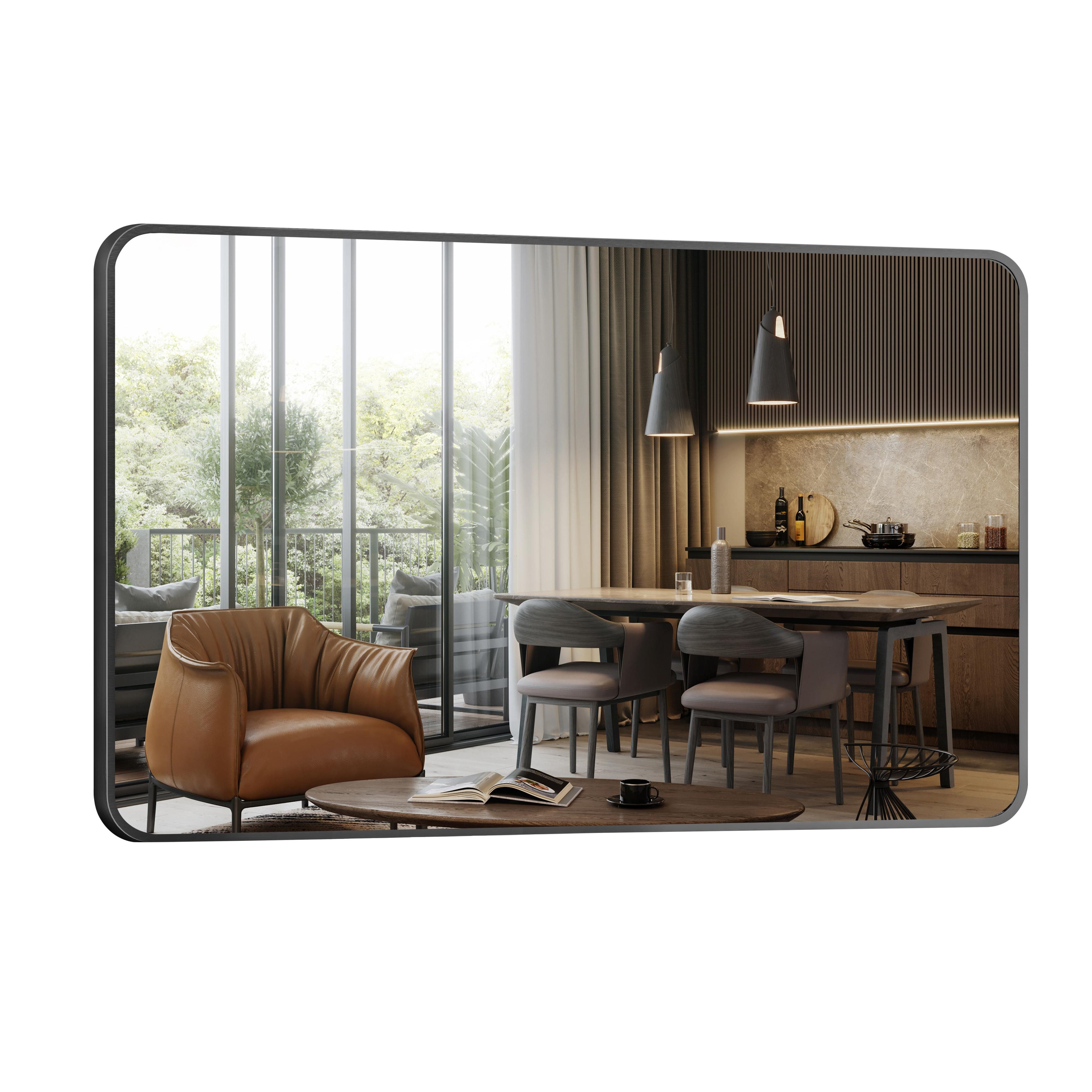 Hopibath Wandspiegel Schwarz Metall Alu Rahmen Flurspiegel groß (5mm Bleifreier Spiegel, 120x70, 100x70, 100x60), 4 Installationsmethoden