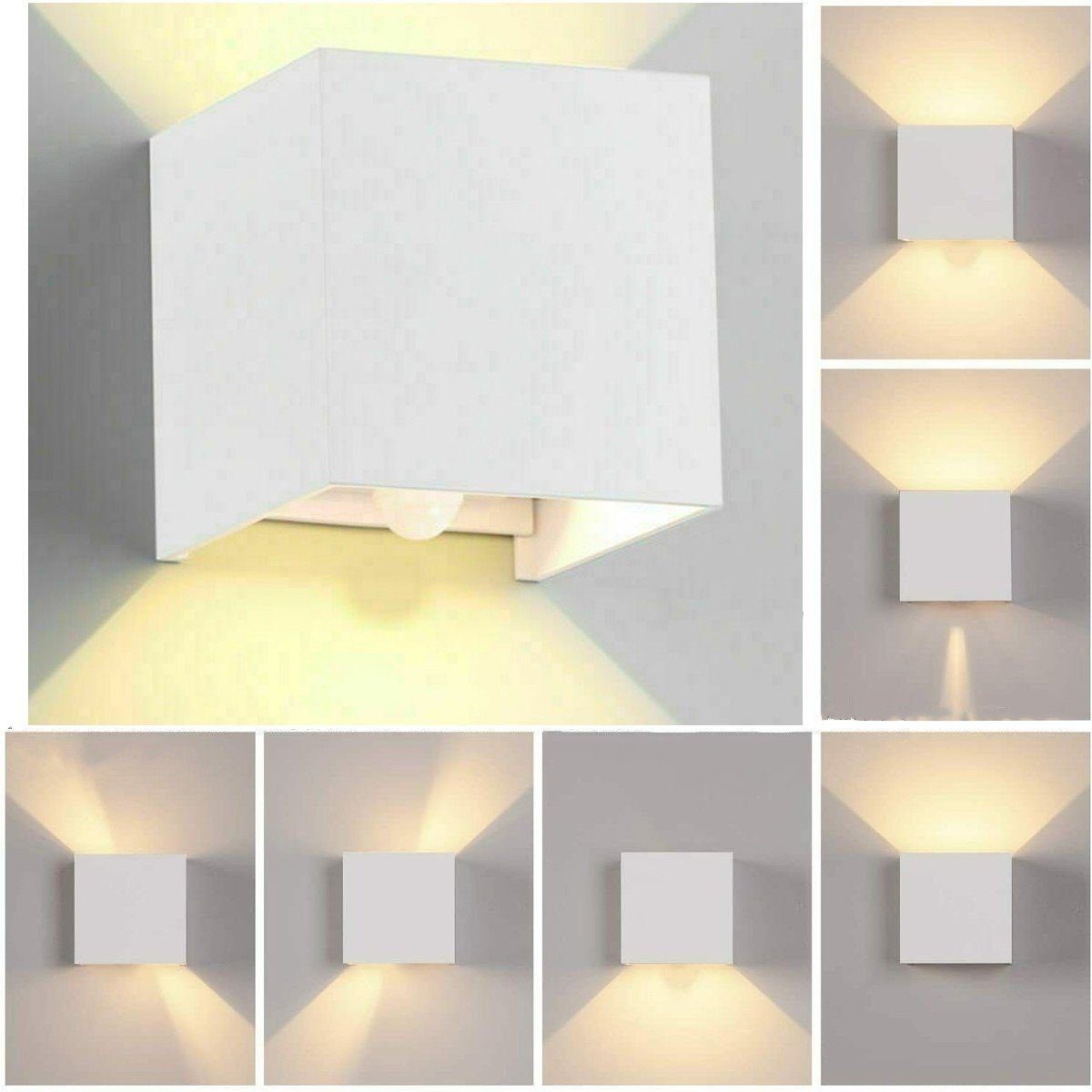 LETGOSPT Wandleuchte 7W LED Wandlampe Cube Lampe Auf & ab Einstellbarer Wand Strahler Licht, LED fest integriert, Warmweiß, IP65, mit Bewegungsmelder, für Wohnzimmer, Schlafzimmer, Gaststätten Weiß mit Bewegungsmelder