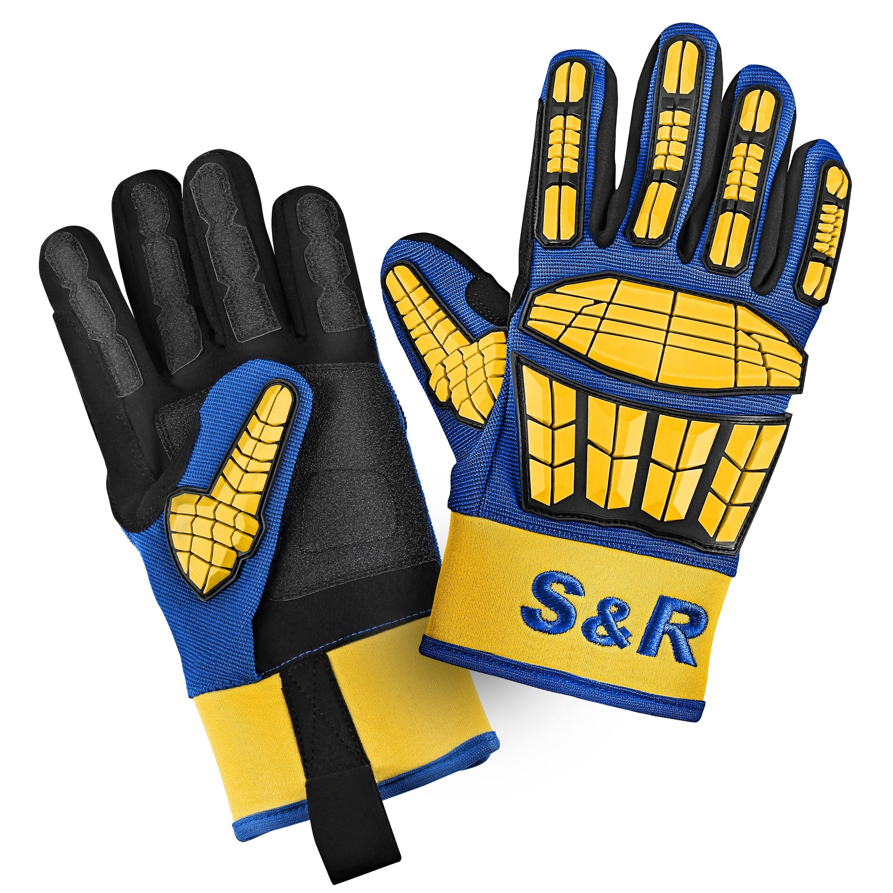 S&R Arbeitshandschuhe Mechaniker Handschuhe mit flexiblen Protektoren, Gr.10, 1 Paar (2-St) für KFZ-, Metall-, Bau-, Holzarbeiten, stoßdämpfende Knöchelschutz