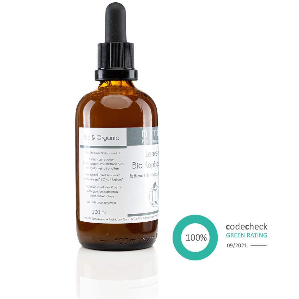 myrto Naturkosmetik Kopfhaut-Pflegeserum Bio Kopfhautkur F - Haarserum gegen fettige Kopfhaut und Schuppen, Bestbewertung bei Codecheck: 100% EMPFEHLENSWERT (grüner Ring)