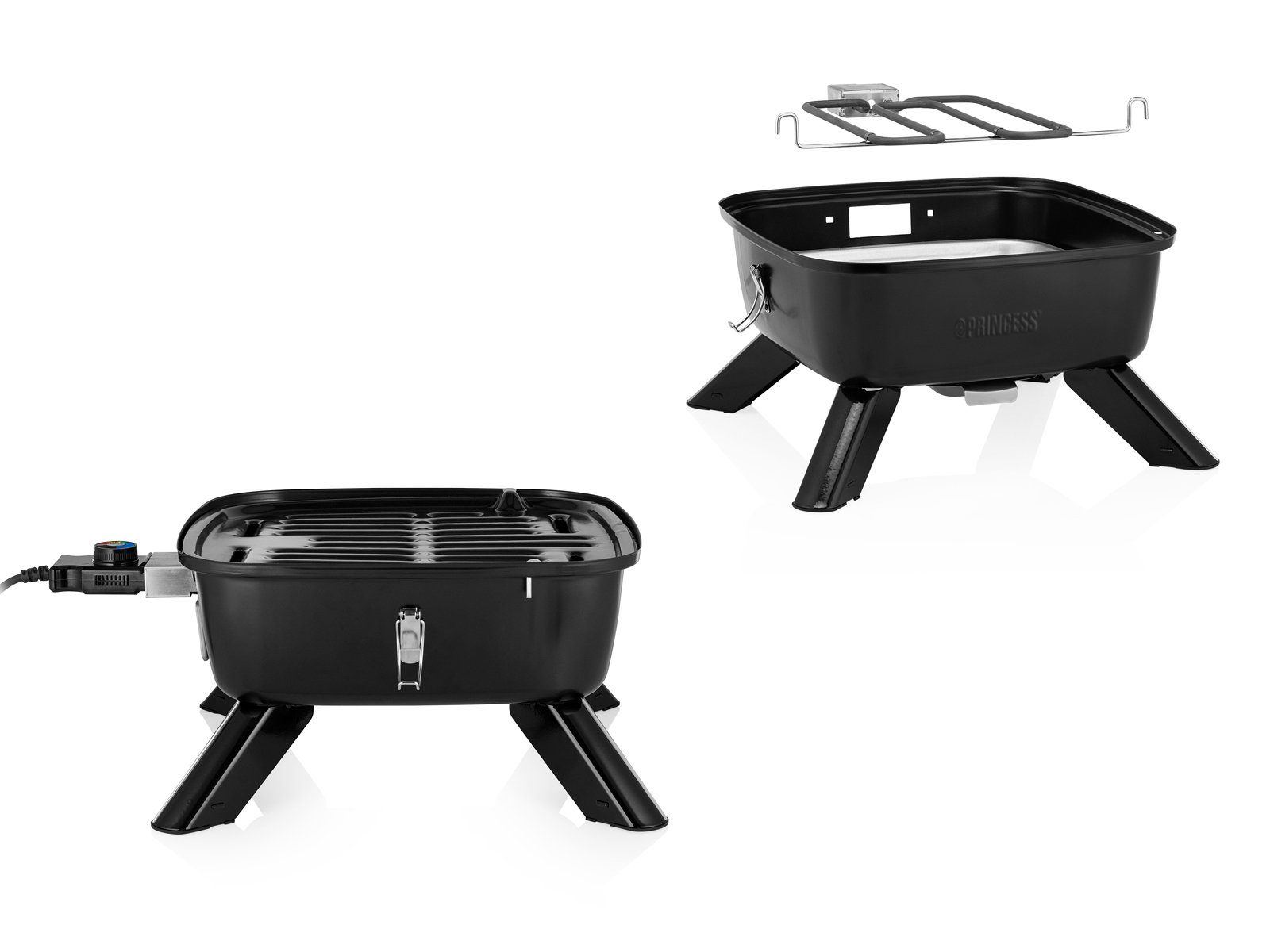 PRINCESS Tischgrill, 2000 W, Hybrid Holzgriller & Elektrogrill mit Deckel Camper Grill-Geräte