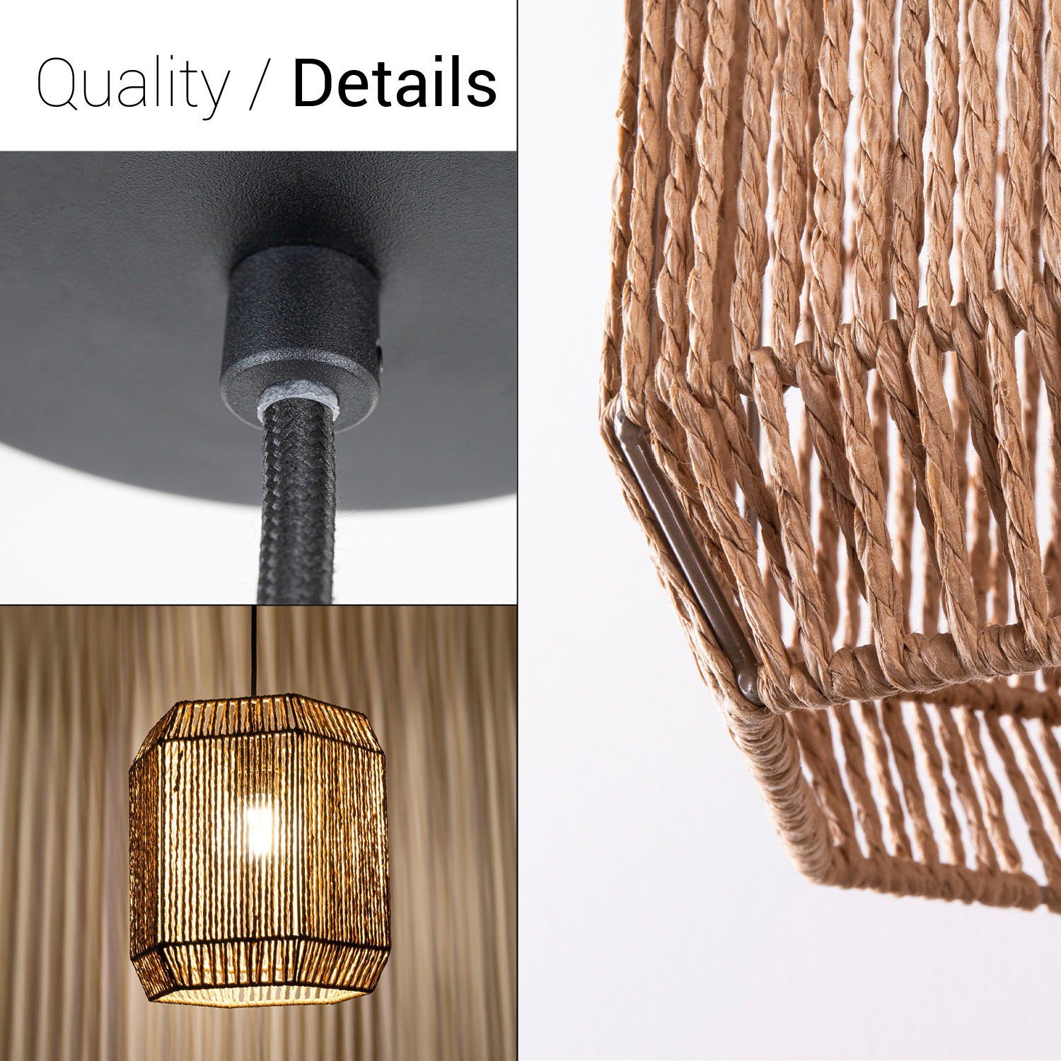 Leuchtmittel, Home Optik Rattan Wohnzimmer Papier Esszimmer Pepe, Hugo ohne Paco Pendelleuchte Schirm Sechseckig Boho