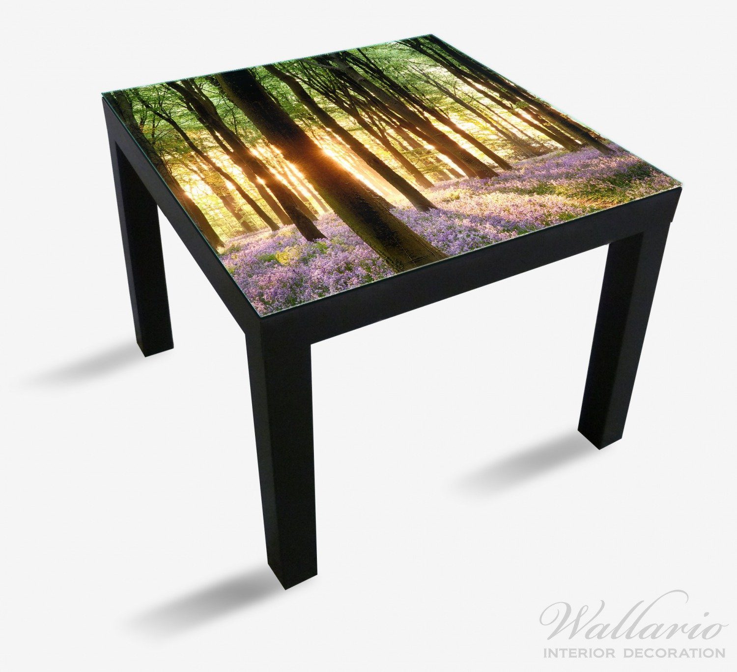 Wallario St), Blaue Hasenglöckchen Ikea geeignet Wald mit Sonnenstrahlen Lack im Tischplatte (1 für Tisch