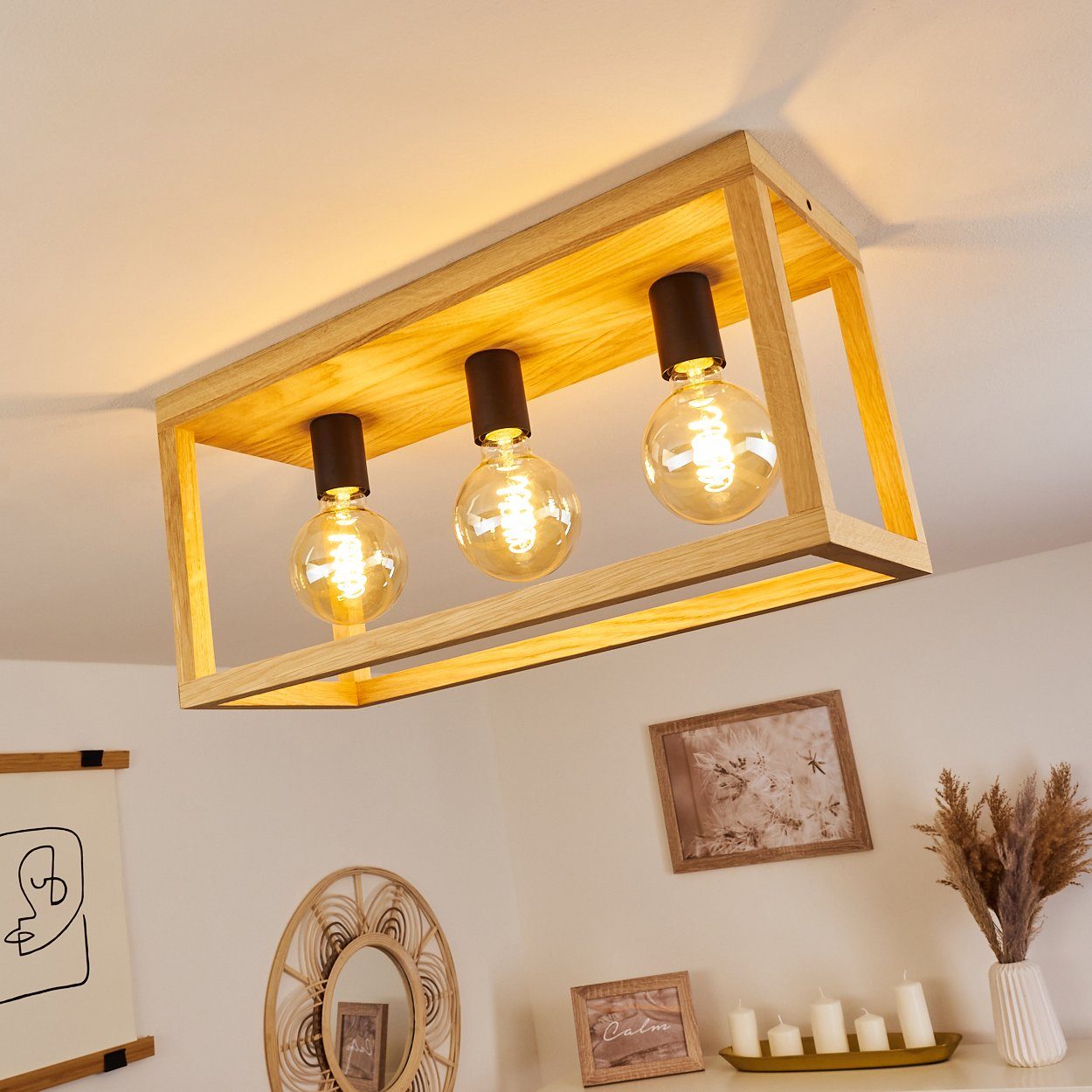 mit Lichteffekt in Design, 3-flammige E27, ohne Deckenlampe aus im der hofstein Decke Natur/Schwarz, Leuchtmittel, »Montepiano« Holz Deckenleuchte an skandinavischen