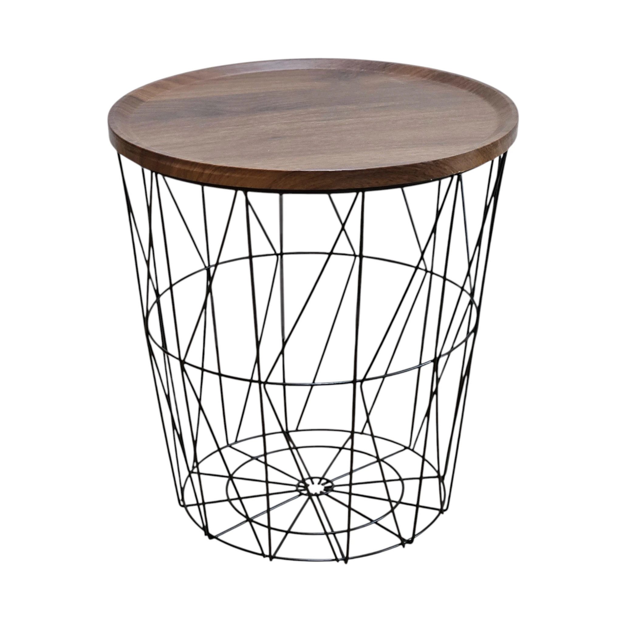 Meinposten Beistelltisch Couchtisch Stauraumtisch Metalltisch mit Holzplatt günstig online kaufen