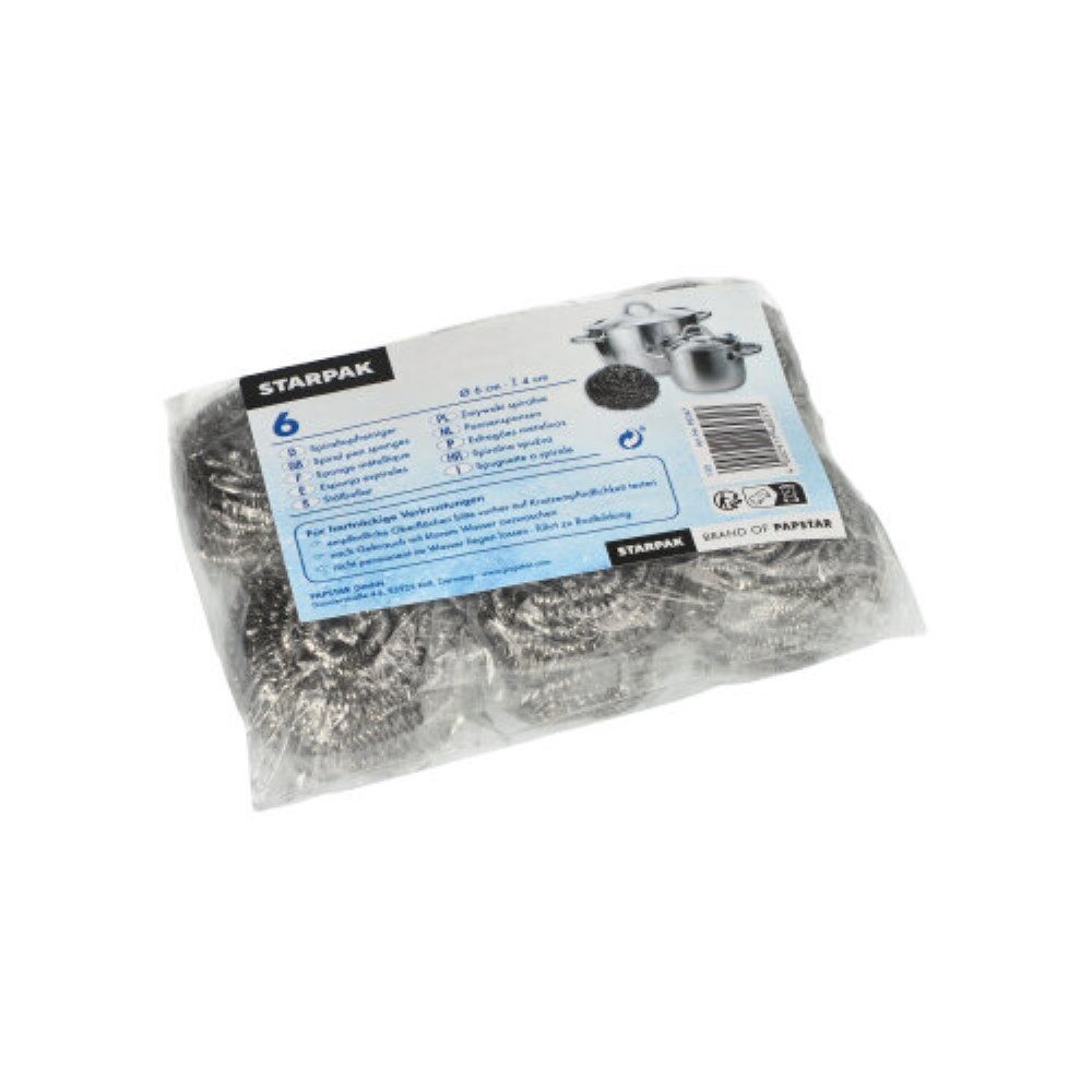 Starpak Schwamm 6 Spiraltopfreiniger Edelstahl rund Ø 6 cm · 4 cm silber, kratzend