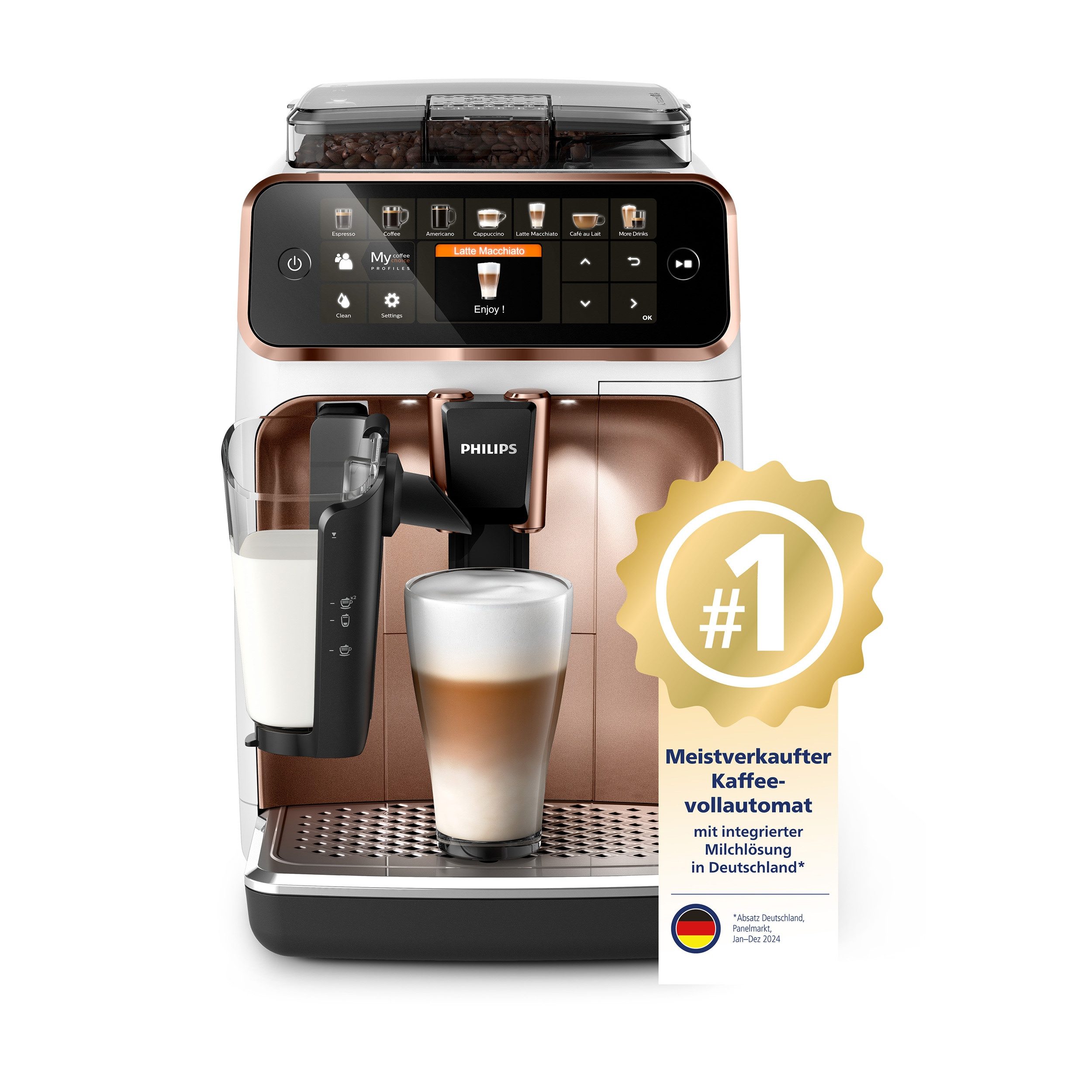 Philips Kaffeevollautomat 5400 Series EP5443/70 LatteGo, 12 Kaffeespezialitäten und 4 Benutzerprofilen