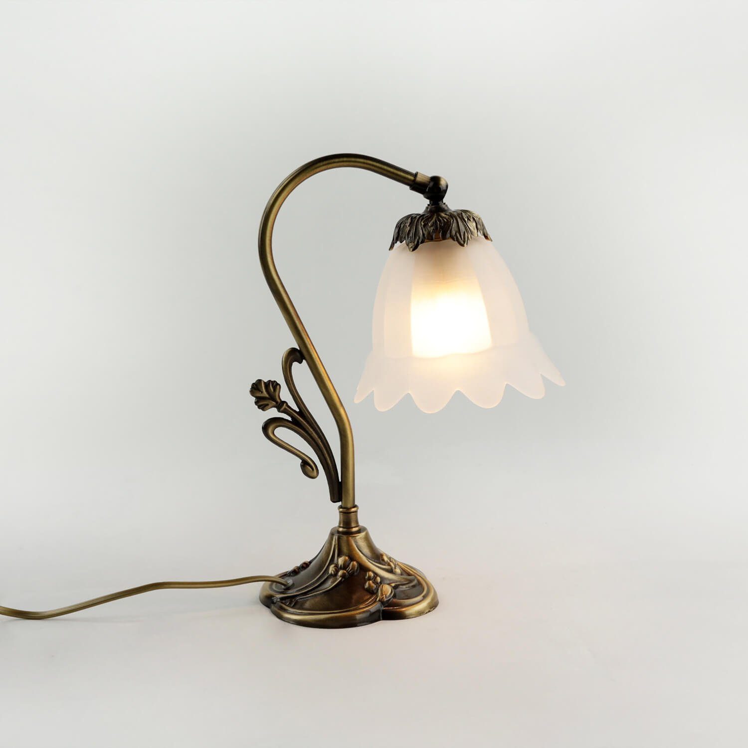 Licht-Erlebnisse Nachttischlampe TABLE LAMP, ohne Nachttisch Tischlampe Messing Weiß Glasschirm Echt Lampe Leuchtmittel