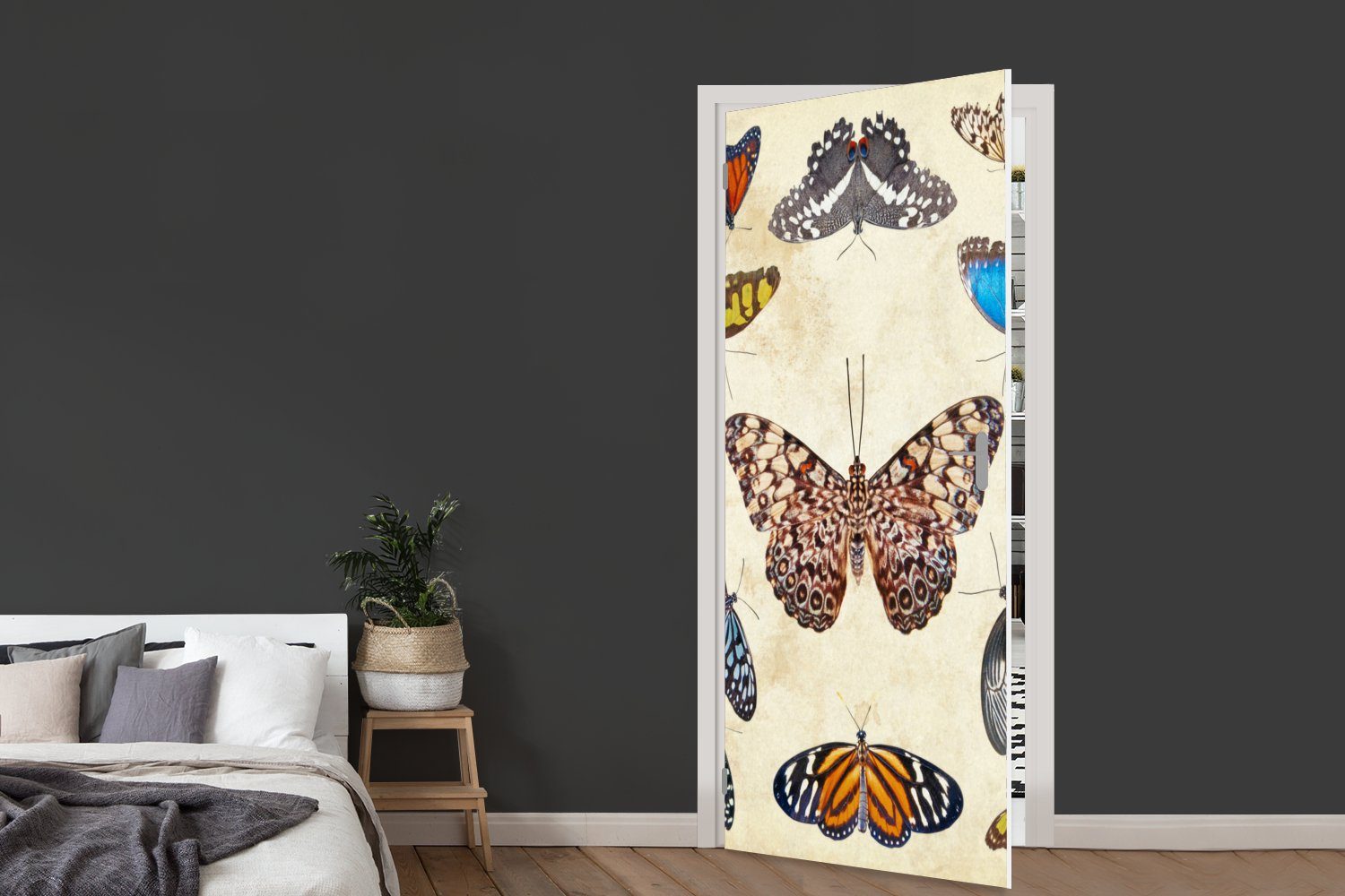 Türaufkleber, (1 St), Türtapete Fototapete für cm Tür, bedruckt, Druck Matt, Botanischer Schmetterlinge, MuchoWow 75x205