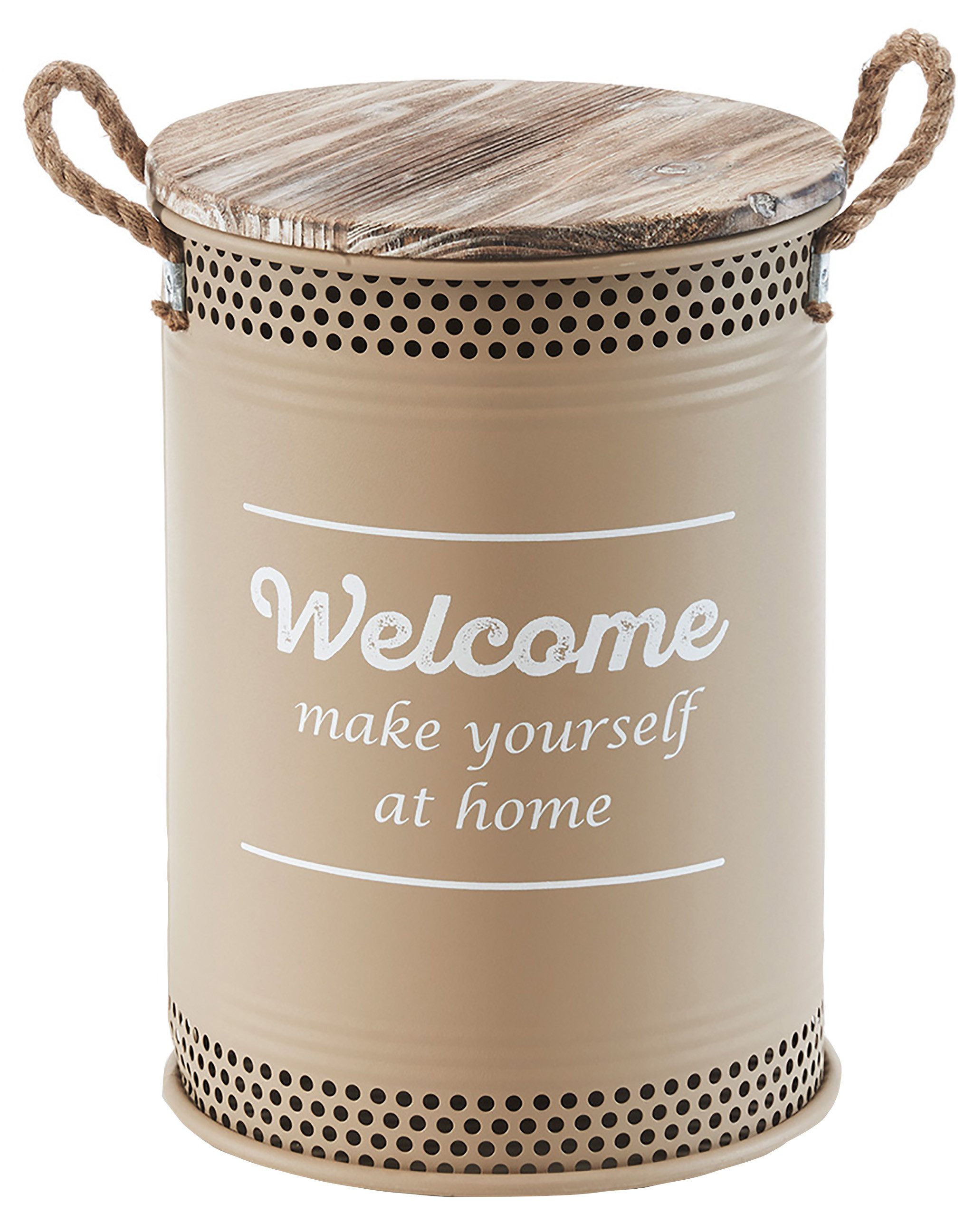 Kobolo Wäschekorb Wäschetonne WELCOME BRAUN Metall und Holz mit Deckel und günstig online kaufen