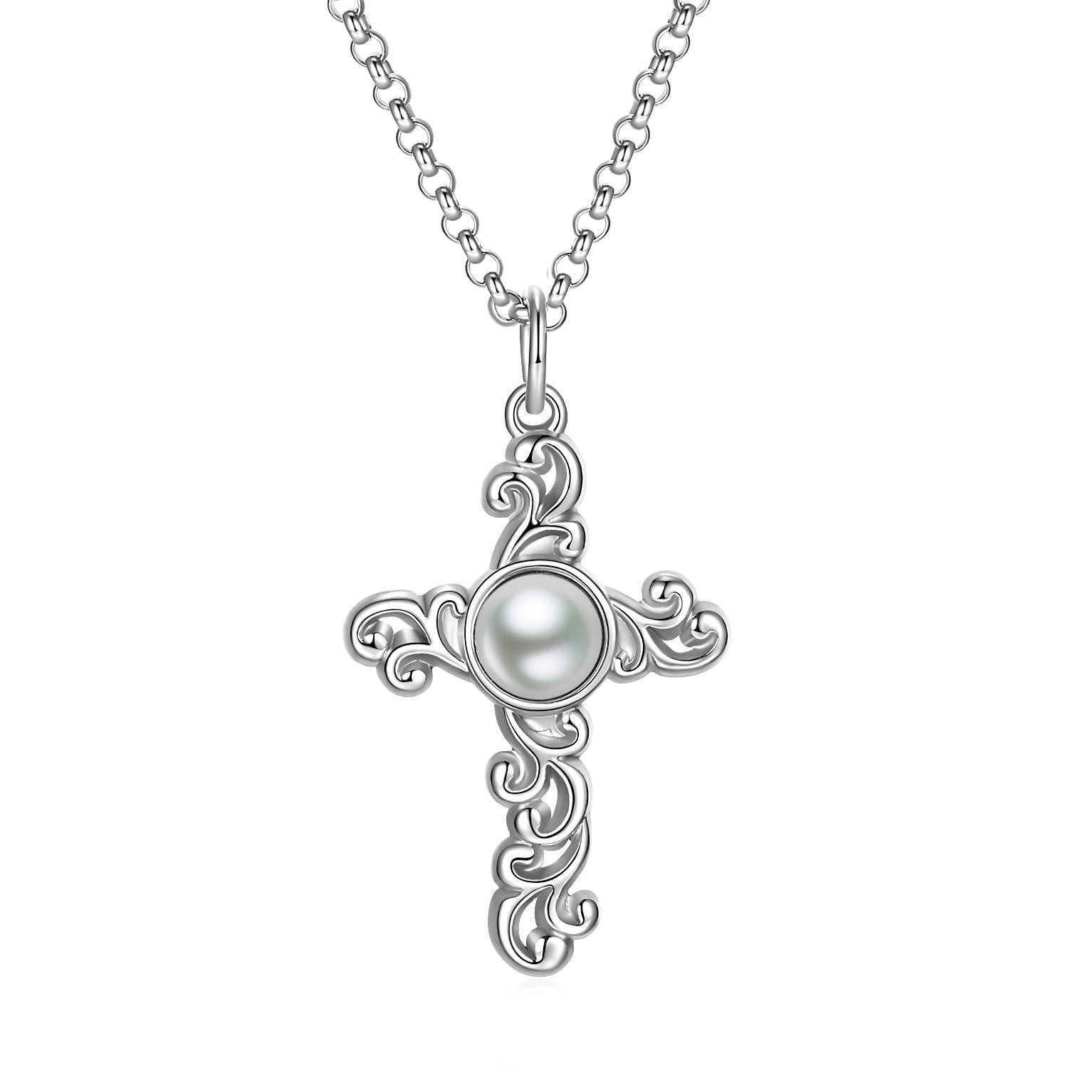 LuxusKollektion Kreuzkette Kreuz Halskette Edelstahl Silber Perle