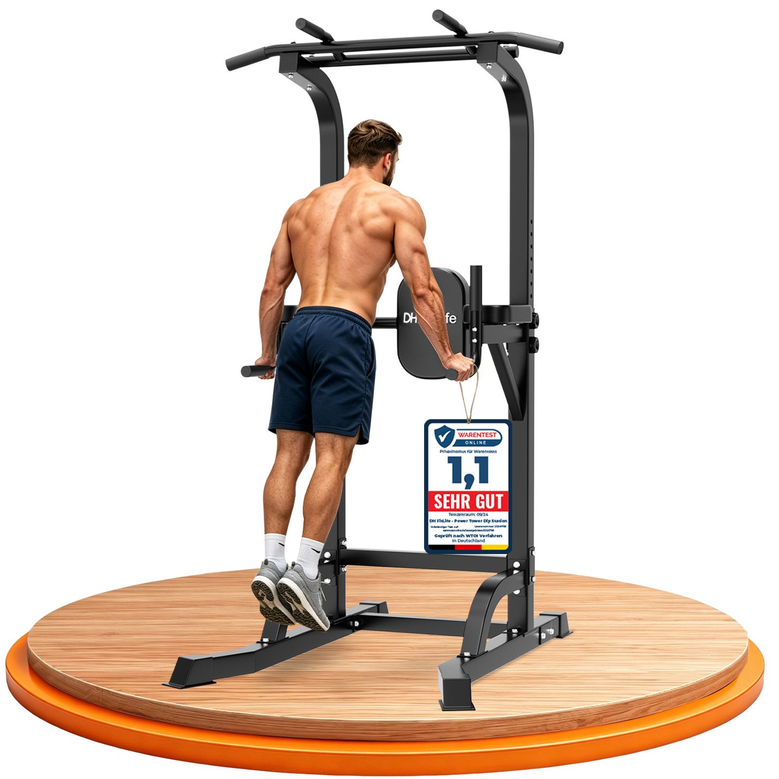 DH FitLife Kraftstation Power Tower mit Klimmzugstange und Dip Station, (Dip Barren 300kg, Pull Up Bar 150kg), höhenverstellbar für Ganzkörpertraining Zuhause