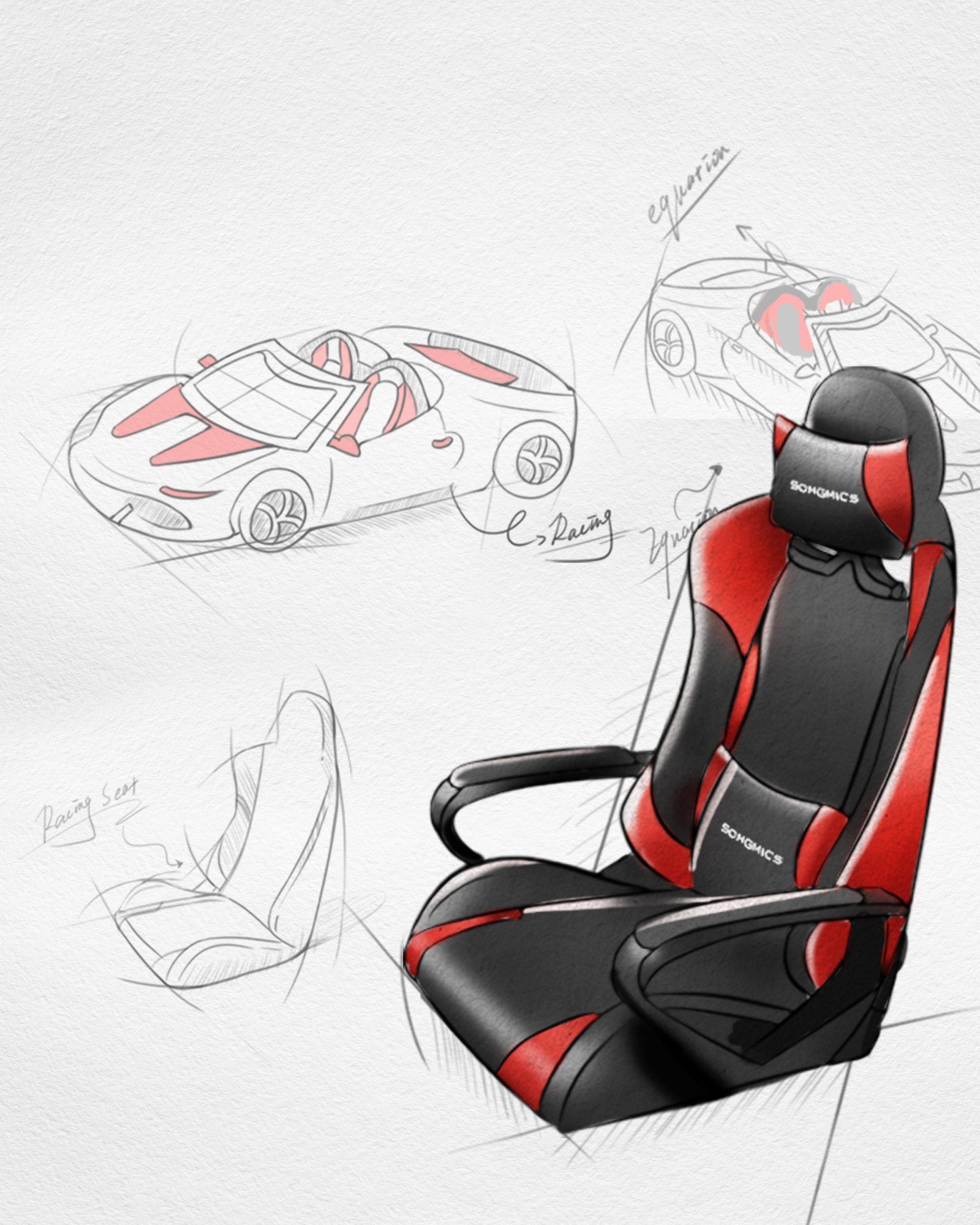 ergonomisch, Gaming Chair, Rot Wippfunktion höhenverstellbar, SONGMICS