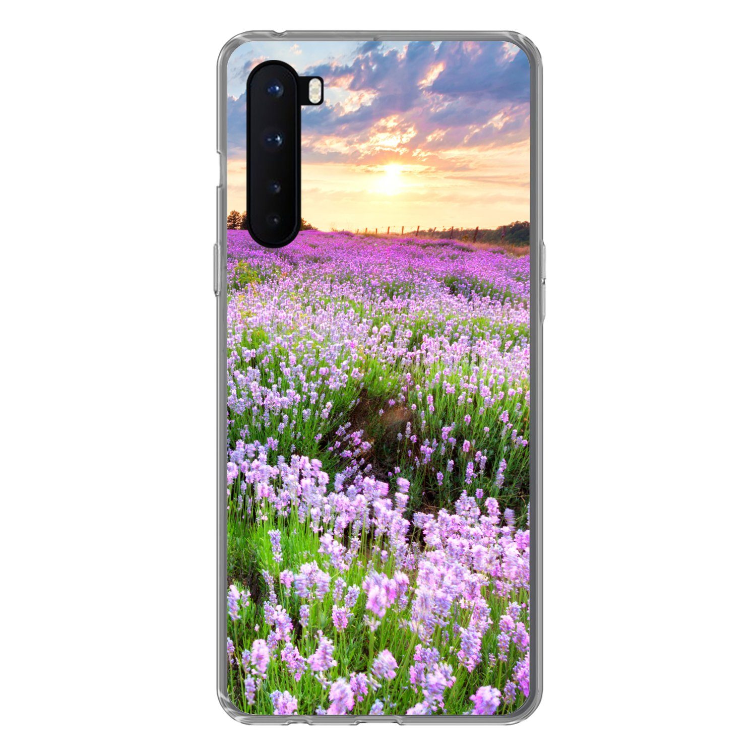 MuchoWow Handyhülle für OnePlus Nord Blumen - Lavendel - Lila - Himmel - Sonnenuntergang -, Phone Case, Silikon, Schutzhülle Dünn