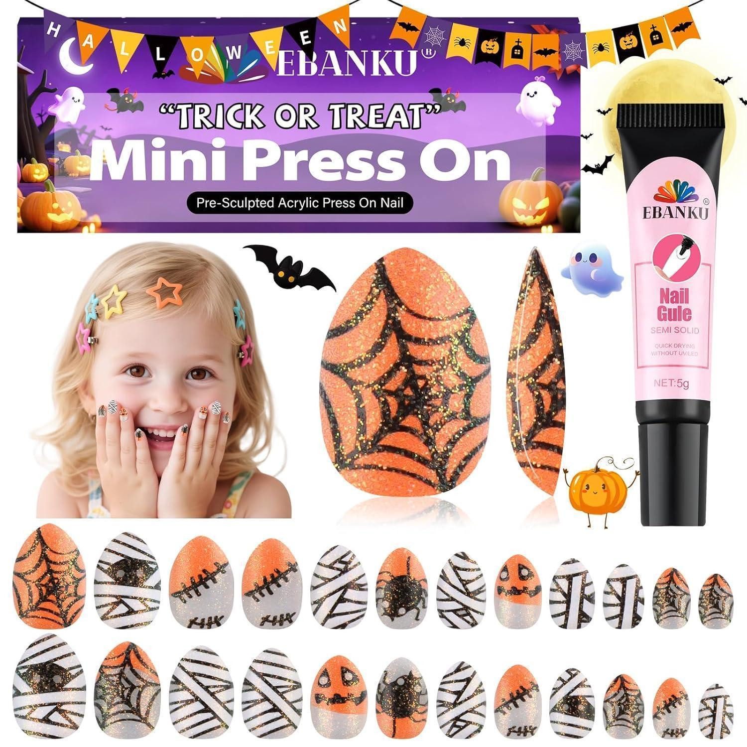 LuxusKollektion Kunstfingernägel Kunstnägel Presson Halloween Kid 24 Teile Spinnennetz Sparke Halloween