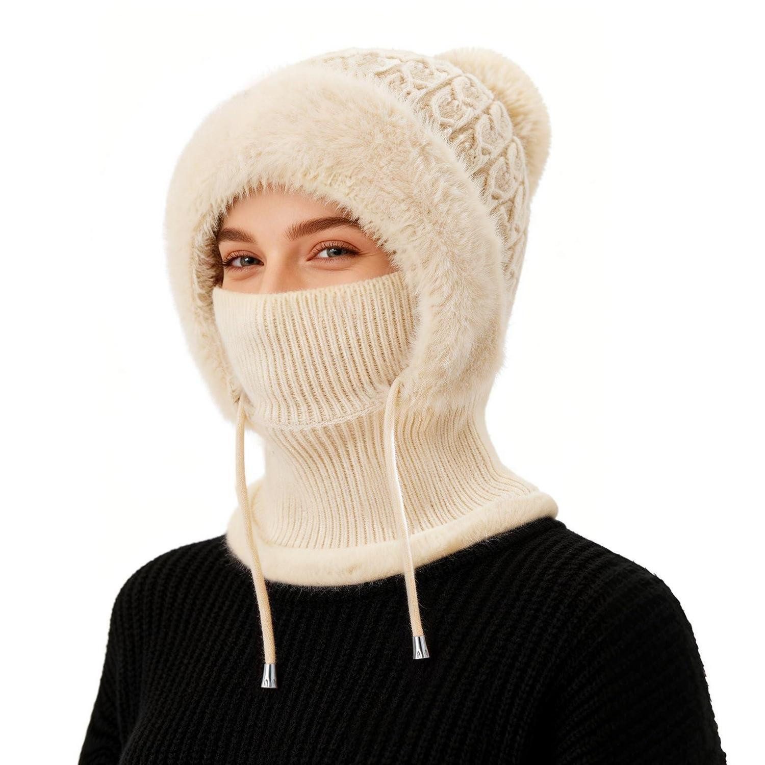 Sturmhaube Sturmhaube Damen Balaclava Winter Winddicht Thermo Beige Einheitsgröße