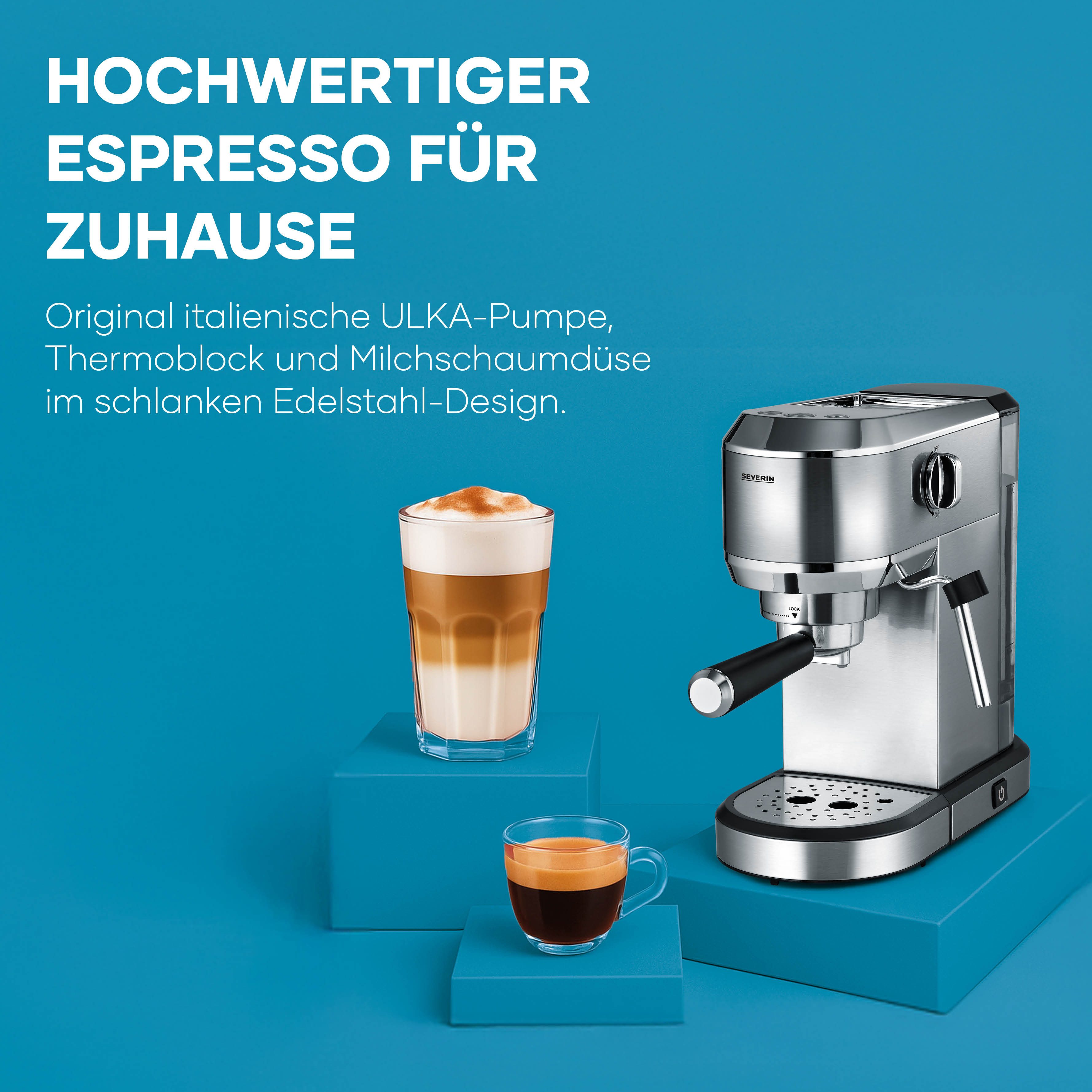 Severin Siebträgermaschine KA 5997 Espressomaschine „Newspresa“, Espressomaschine, italienische ULKA-Pumpe 20 Bar, Milchaufschäumdüse