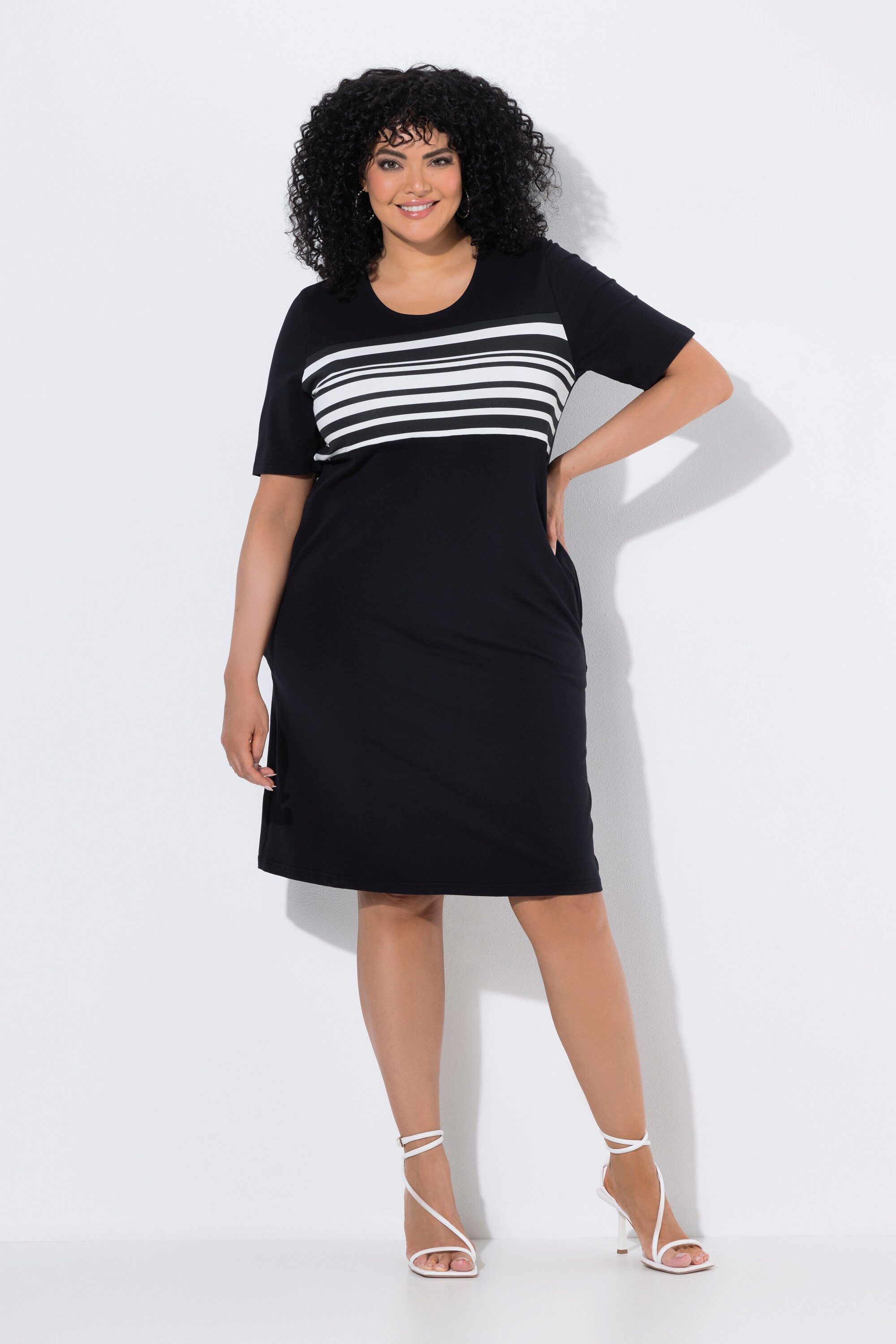 Ulla Popken Minikleid Jerseykleid Streifeneinsatz Rundhals Halbarm