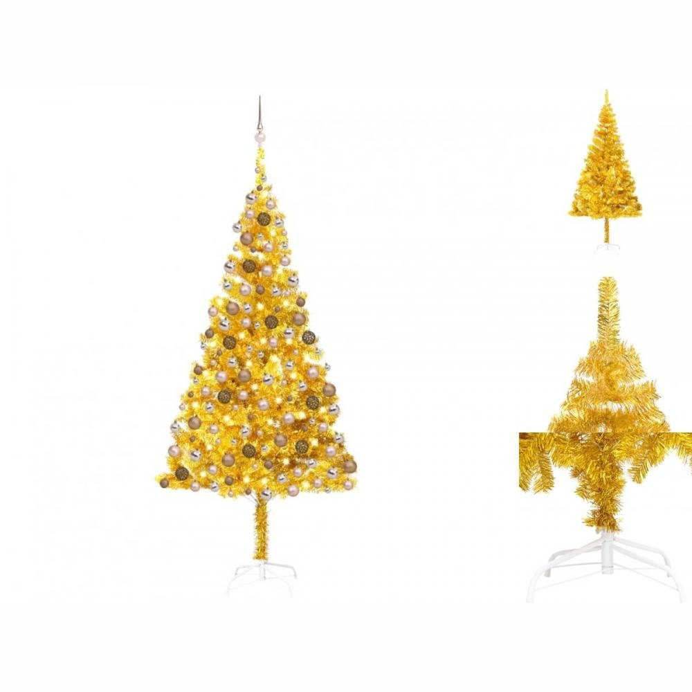 vidaXL Künstlicher Weihnachtsbaum Künstlicher Weihnachtsbaum mit LEDs Kugeln Golden 210cm PET