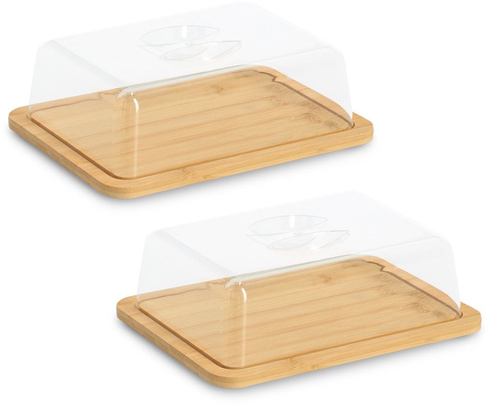 Zeller Present Käseglocke mit Haube, Bambus/Kunststoff, 2-tlg., Edles Desing, Leicht zu reinigen