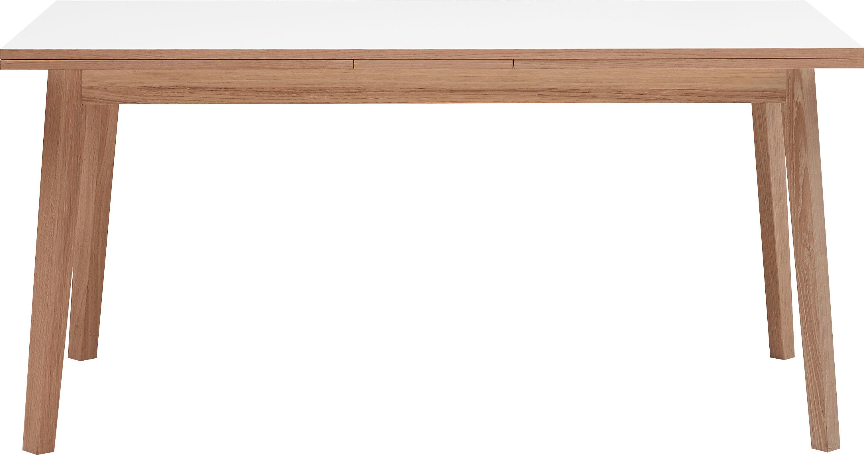 Hammel Furniture Esstisch Basic by Hammel Single, 120(220)x80 cm, Tischplatte aus Melamin und Gestell in Massivholz Weiß/Eichefarben