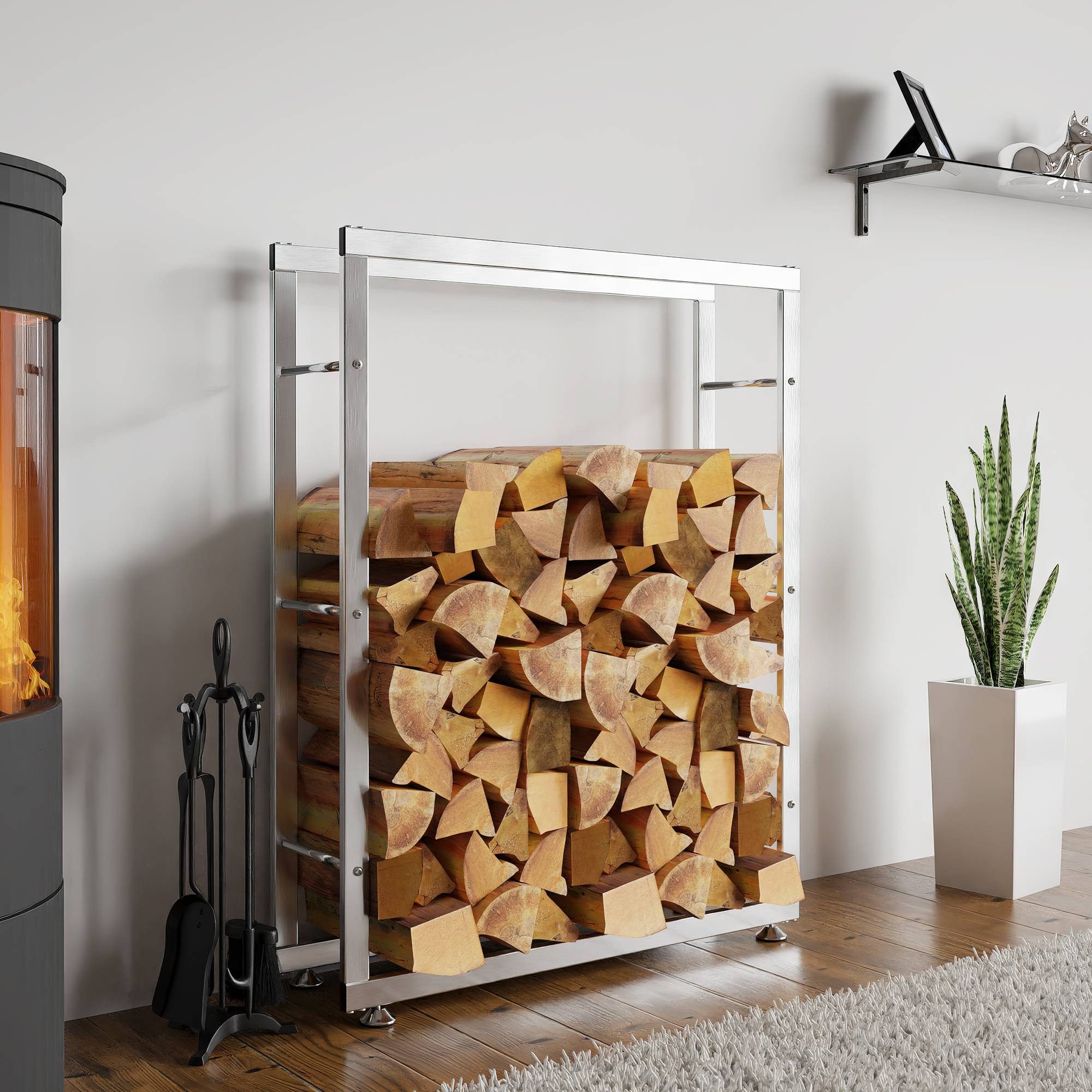 TPFLiving Kaminholzregal Brasa, BxTxH:80x25x125 cm, (Großzügige Ablagefläche für ordentlich gestapeltes Brennholz, Drei Querstreben je Seite für Sicherheit und Stabilität), Ideal für moderne Wohnräume und anspruchsvolles Interior
