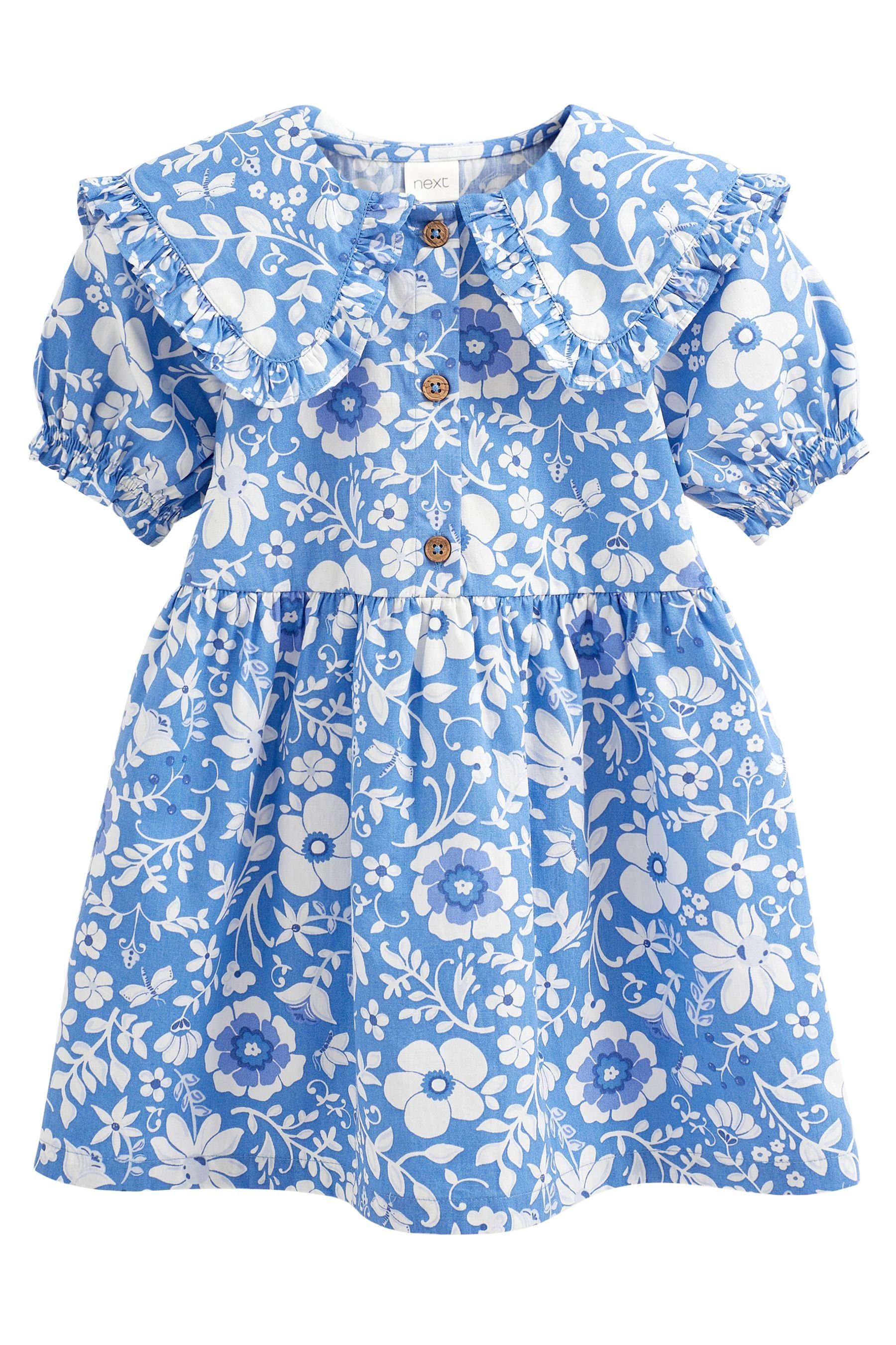 Next Sommerkleid Baumwollkleid mit Kragen (1-tlg) Blue Floral