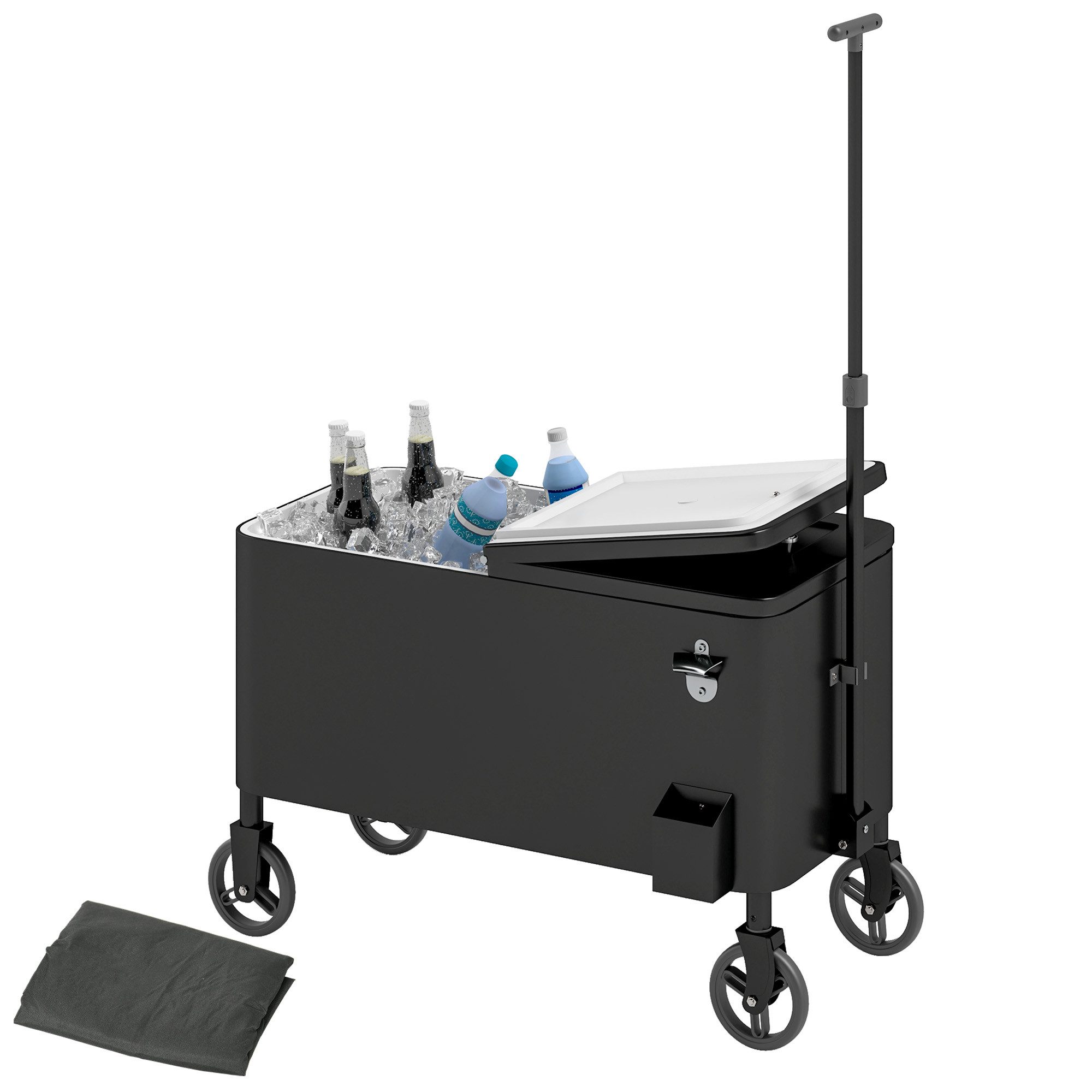 Kühlbox 76L Kühlwagen mit Rädern, Flaschenöffner, Deckel, Griffe, fahrbar