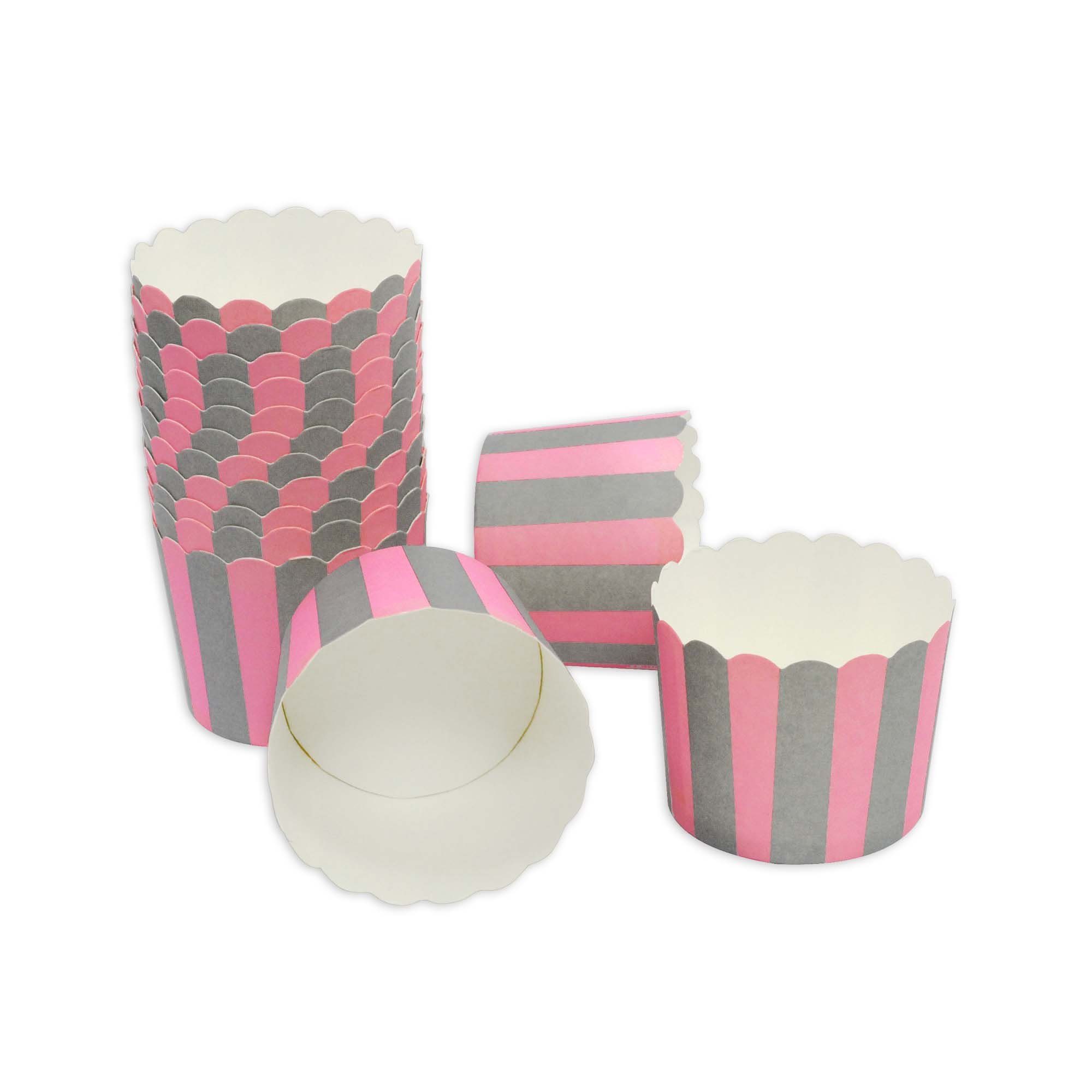 Frau WUNDERVoll Muffinform Muffin Backformenk, groß Durchmesser 6,1 cm, rosa-graue Streifen, (25-tlg) | Muffinformen