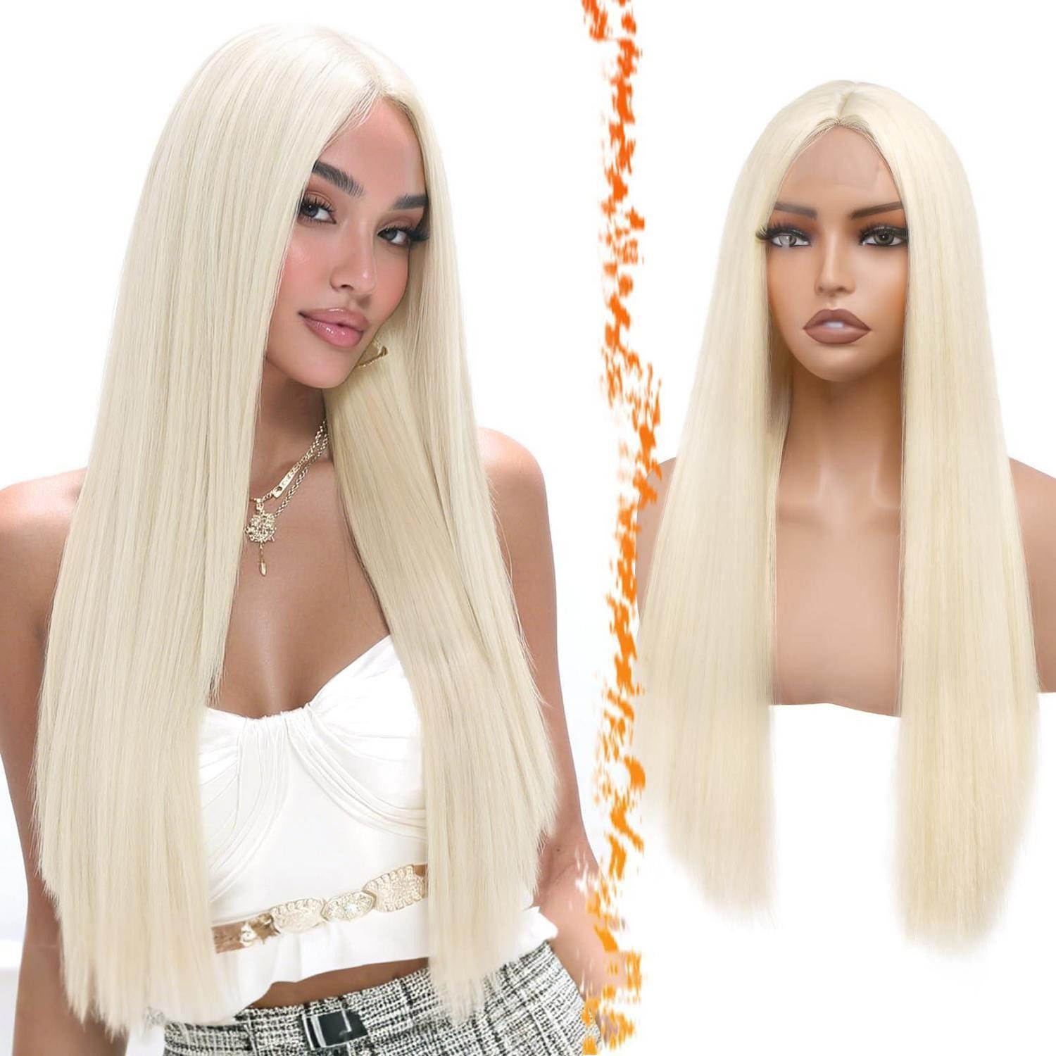 LuxusKollektion Kunsthaarperücke Perücke Gerade Mittelscheitel Damen Synthetisch Platin Blond 71cm