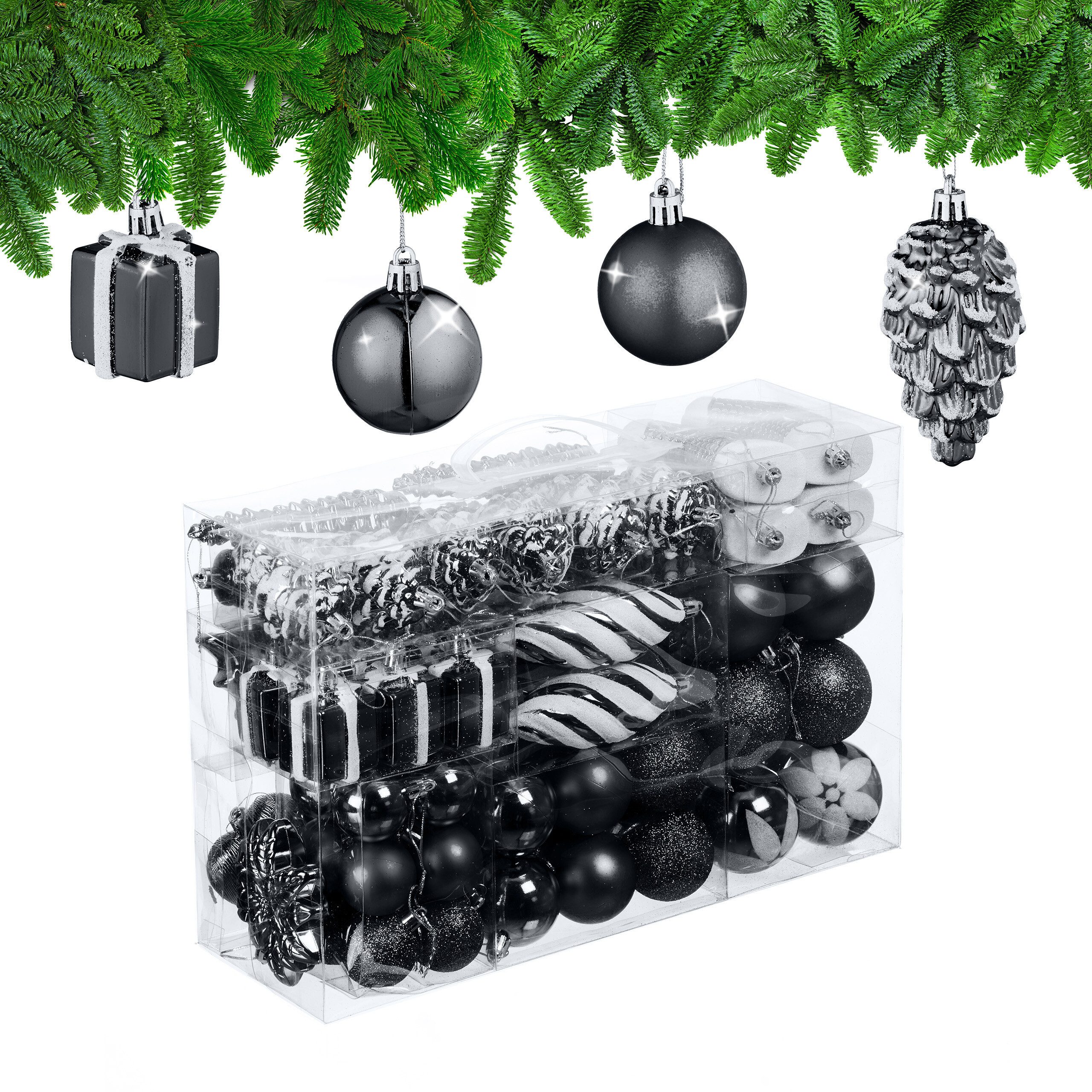 relaxdays Weihnachtsbaumkugel Weihnachtskugeln im 72er Set (72 St), schwarz