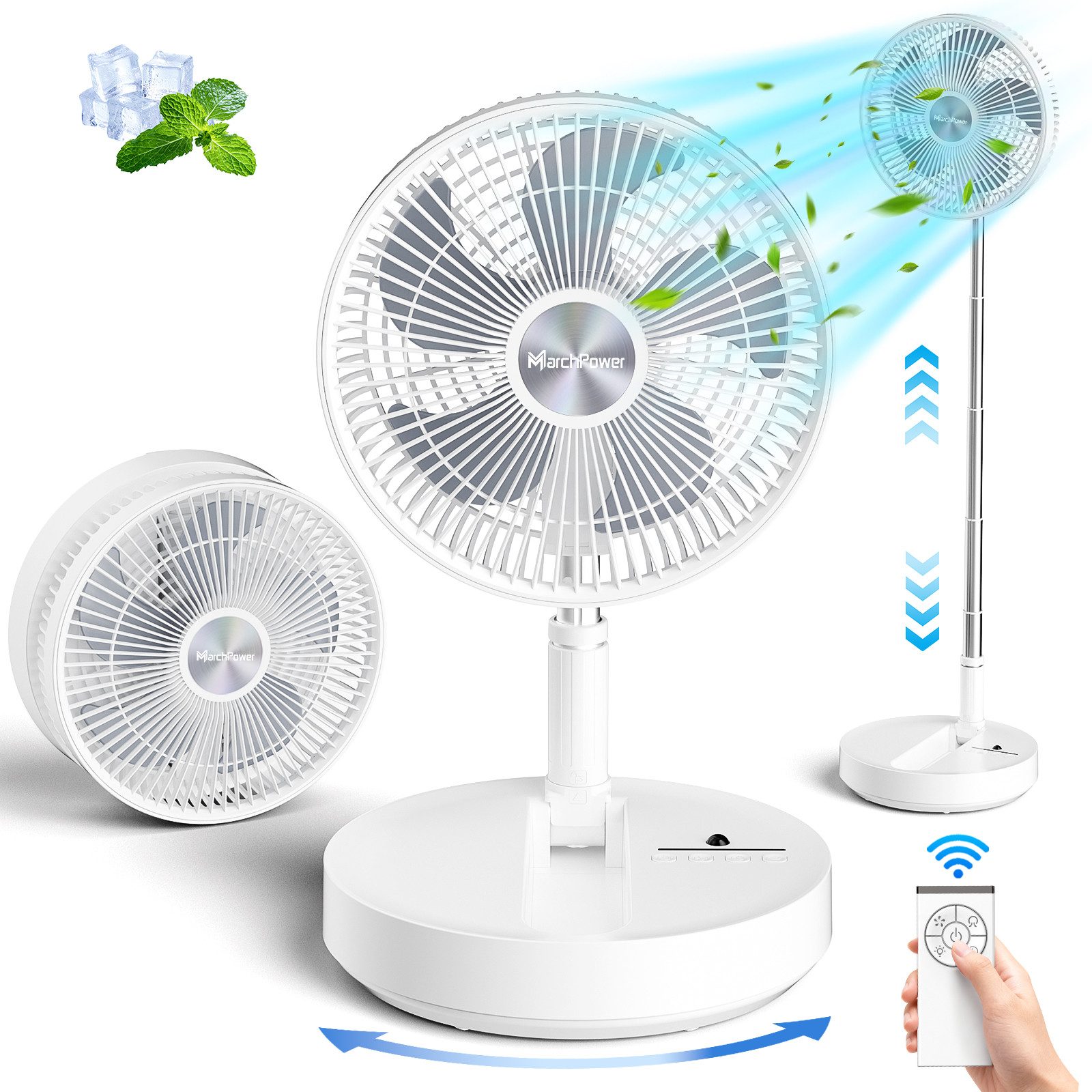 Akku-Standventilator leise Standventilator mit Fernbedienung Timer klappbar Ventilator