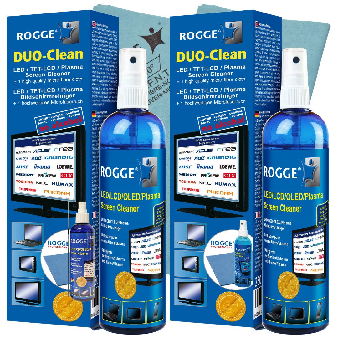 Rogge Reinigungs-Set ROGGE DUO-Clean DoppelSet 2x Bildschirmreiniger - 2x Mikrofaser, (4-St)