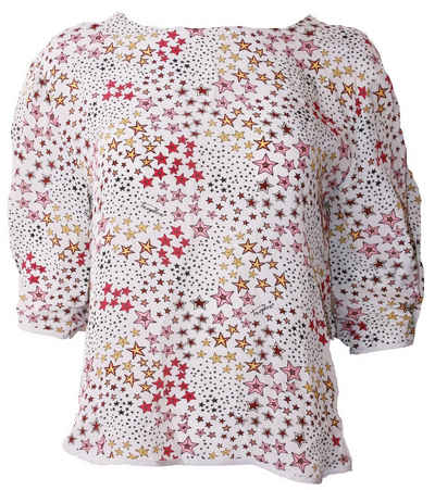 Frogbox Blusentop Frogbox AOP Stars Bluse verspielte Damen Kurzarm-Bluse mit Sternen-Print Tunika Style Weiß