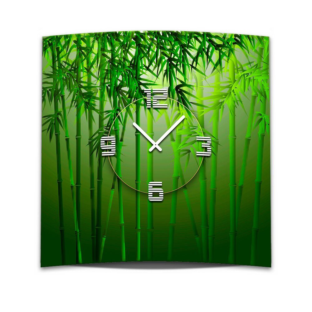 grüner Dixtime aus Wanduhr 50x50 Alu-Dibond) cm 3D Bambus Wanduhr leises 3D-Optik (Einzigartige XXL Uhrwerk Optik dixtime 4mm