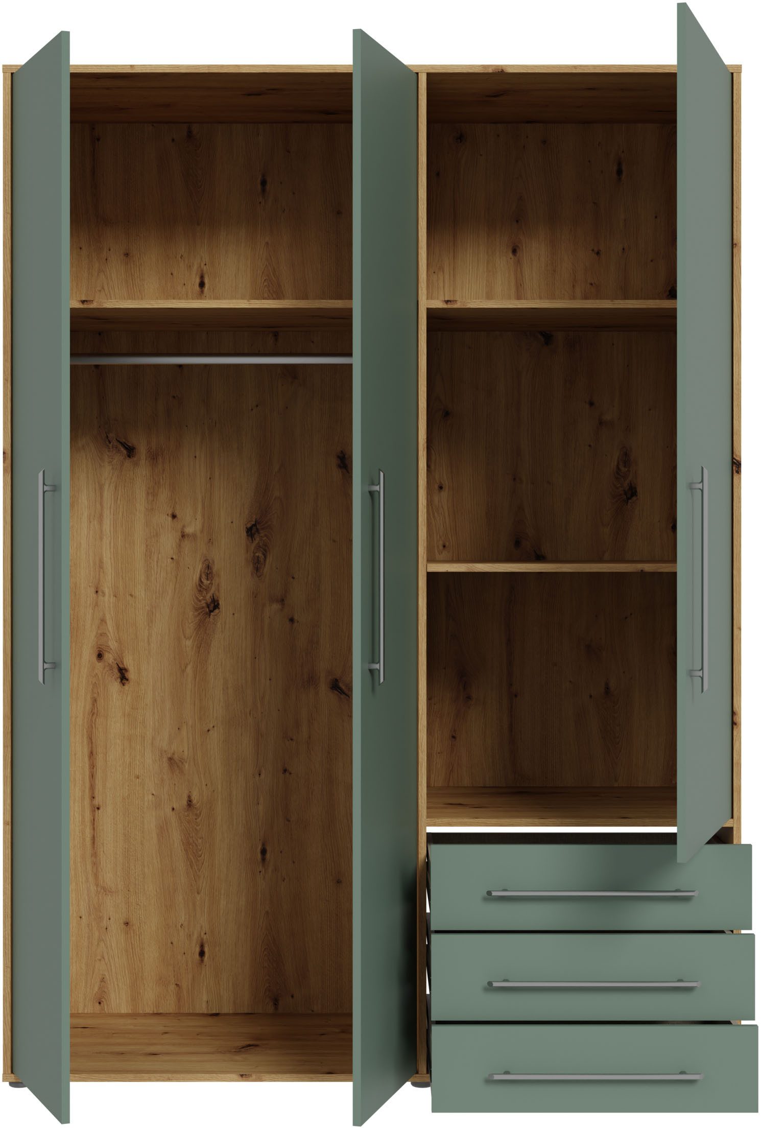 FORTE Drehtürenschrank Kleiderschrank,zeitloses Design,3 türig viel Stauraum, Schubladen, Stangengriffe, Made in Europe – Bild 5 von 5
