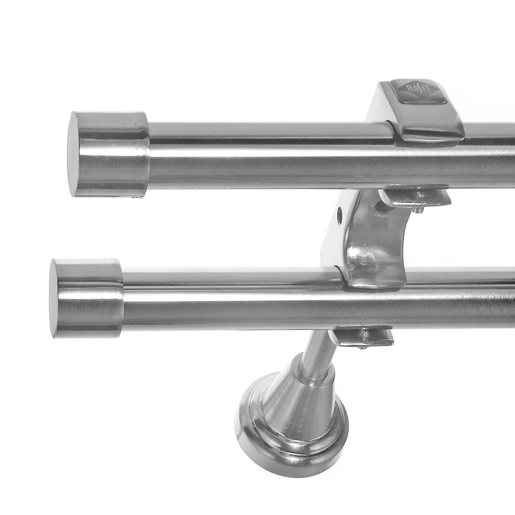BASIT Gardinenstange Edelstahloptik 20mm mit Wandträgern 540 cm E30, Ø 20 mm, 2-läufig, verschraubt, Metall, H60RR 540 cm E30 Kappe