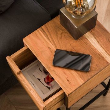 RINGO-Living Nachttisch Massivholz Nachttisch Meuka mit Schublade in Natur-hell und Schwarz-ma, Möbel