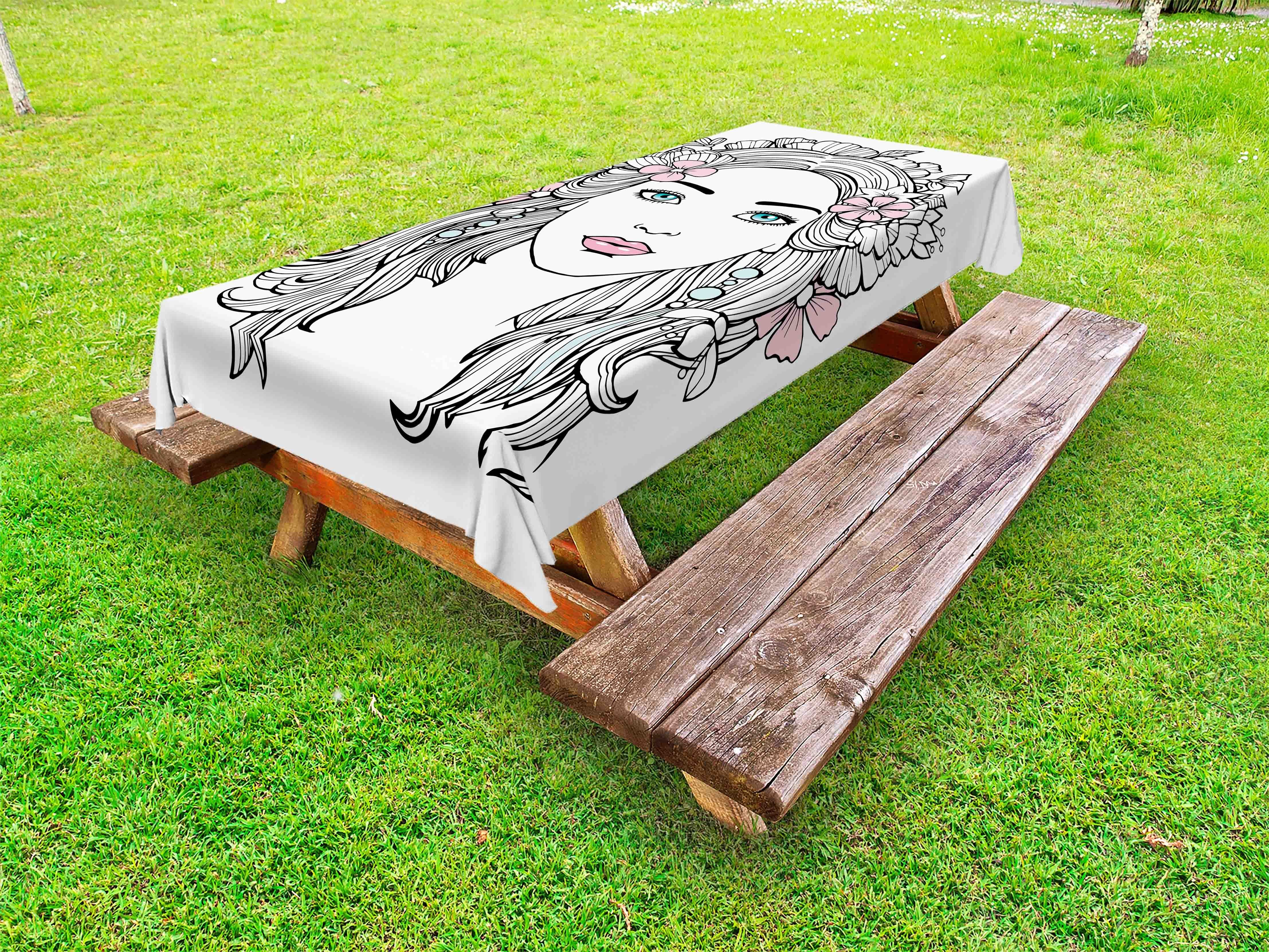 Abakuhaus Tischdecke dekorative waschbare Picknick-Tischdecke, abstrakte Frauen Floral Mädchen-Zeichnung