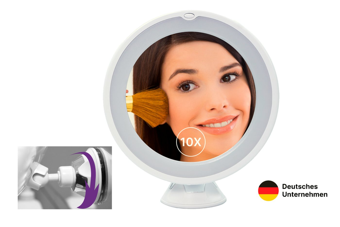 Thumbnail - Fantasia Badspiegel Saugnapfspiegel weiß mit 10-fach Vergrösserung und LED-Beleuchtung (1-St), 10-fach Vergrösserung, mi...
