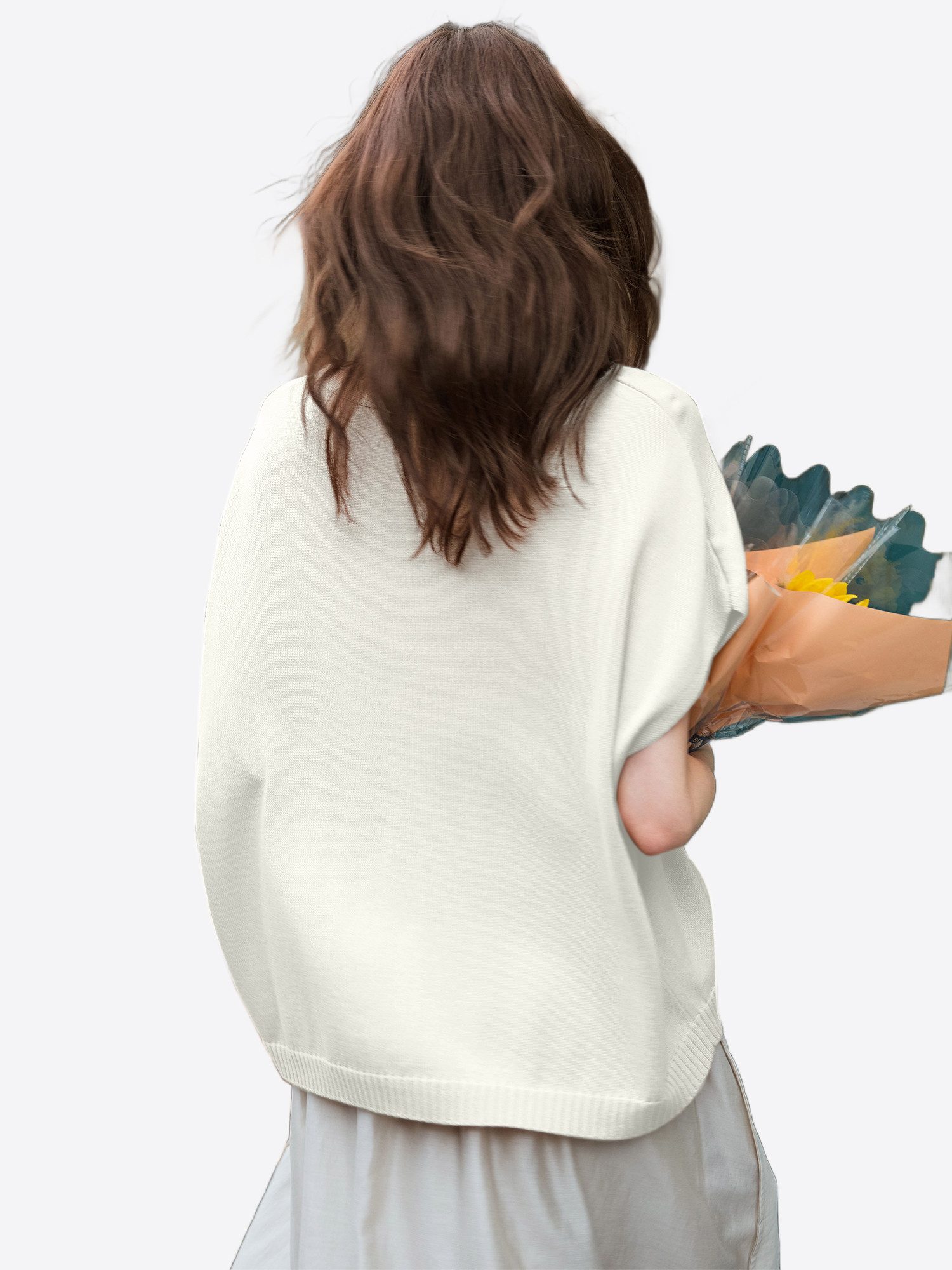 Imily Bela Cardigan Damen Kurzarm mit V-Ausschnitt Knopfleiste Loose Stricken (Packung, 1-tlg., 1per-Pack) Fledermausärmel gehäkelt in Unifarbe