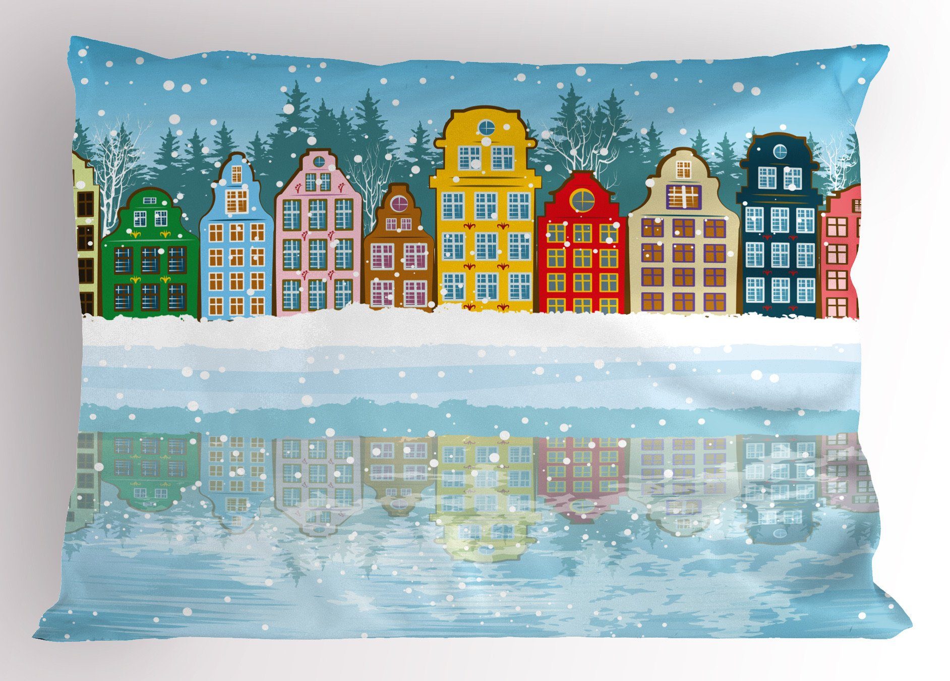 Kissenbezüge Abakuhaus Gedruckter Weihnachtshäuser (1 King Standard Size Kissenbezug, Meer Dekorativer Winter Stück),